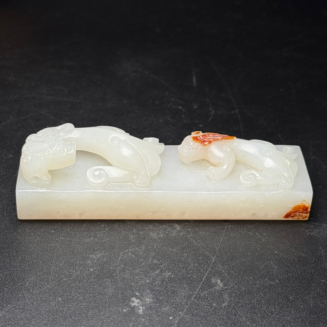 An Exquisite White Jade Chi-Dragon Paper Weight: An Exquisite White Jade Chi-Dragon Paper Weight,Han Dynasty,China,Size:3.3inx0.9inx0.9in,Weight:80g,白玉螭龙镇尺,中国汉代