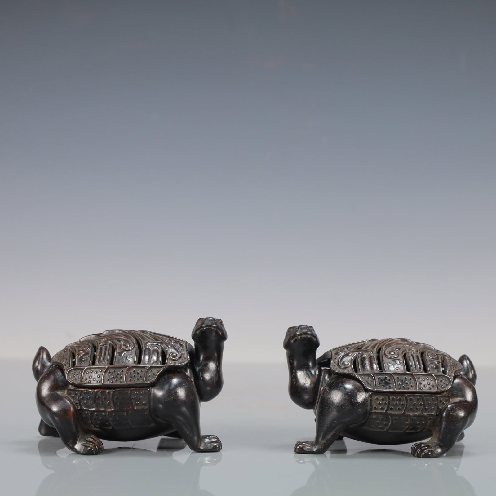 A Pair of Exquisite Zitanwood Turtle Censers (1 of 17)