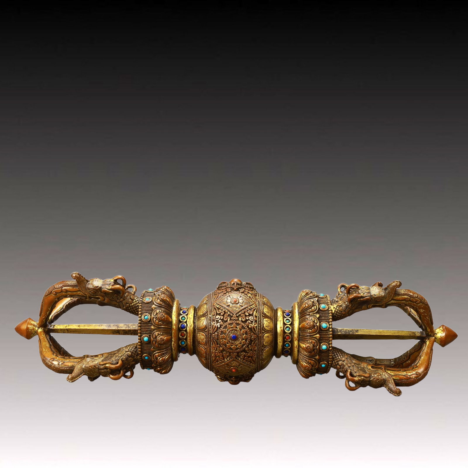 A Rare Gilt Bronze Vajry Pestle,Inlaid Turquoise (1 of 9)