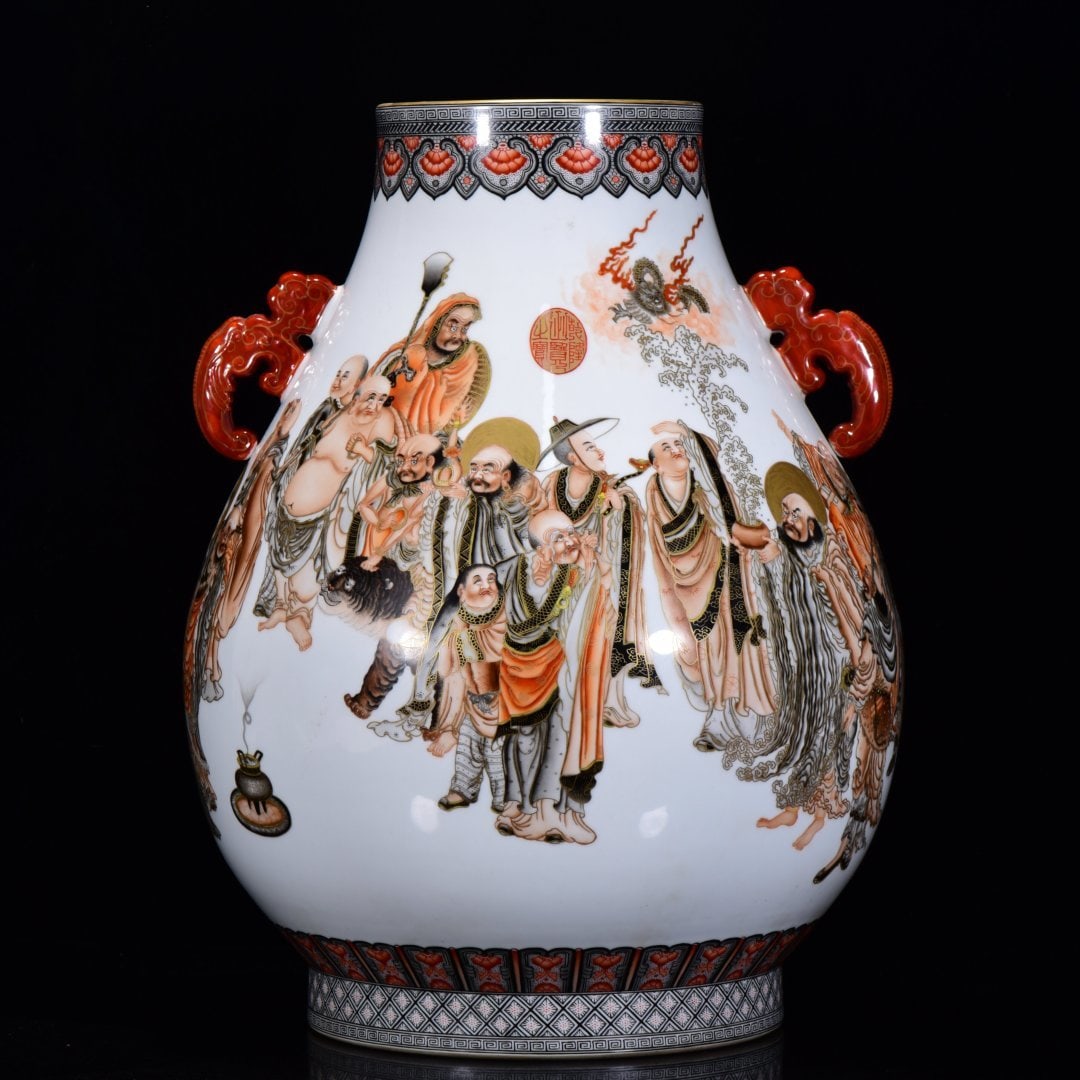 An Exquisite Ink Color Painted Gold Character and Story Pattern Vase: An Exquisite Ink Color Painted Gold Character and Story Pattern Vase,Qing Dynasty,China,with Qianlong Six-character Mark,Size:19.7inx14.6in,墨彩描金人物故