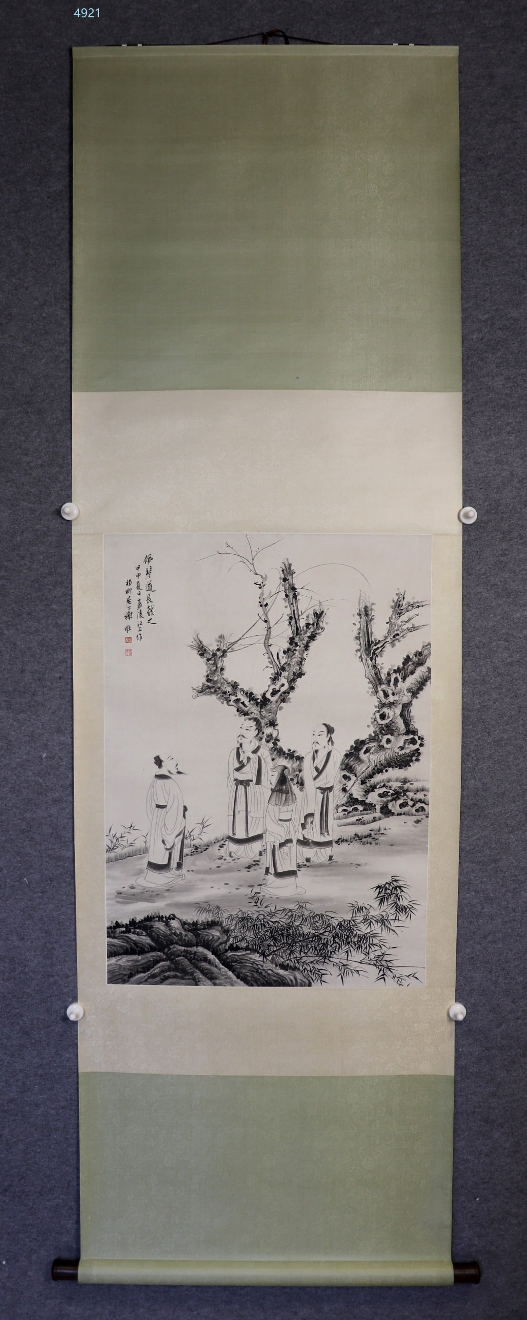 A Chinese Vertical Scroll Ink Painting of Character and Story on Paper