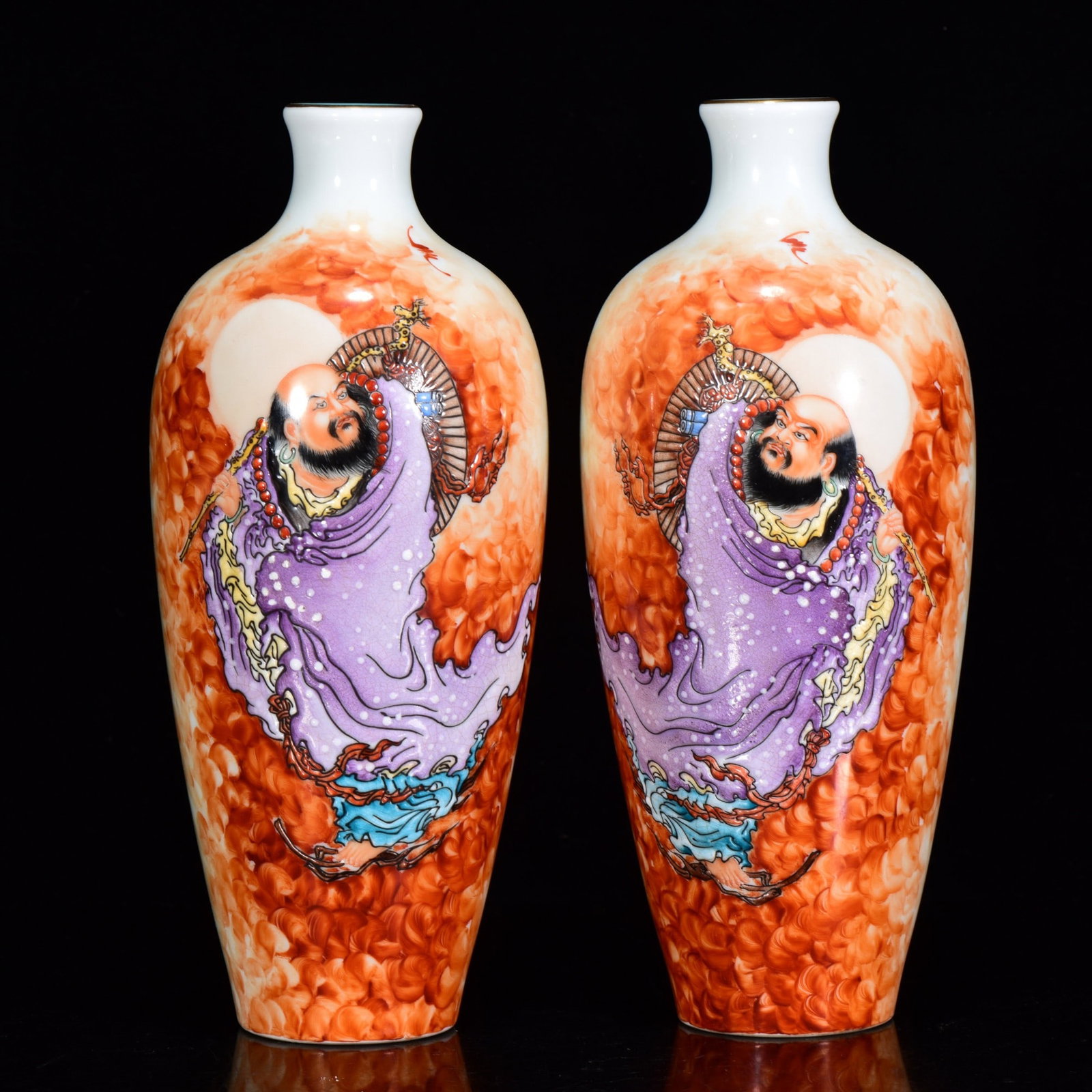 A Pair of Exquisite Enamel Character and Story Pattern Vases: A Pair of Exquisite Enamel Character and Story Pattern Vases,Qing Dynasty,China,with Qianlong Four-character Mark,,Size:9.8inx3.9in,一对珐琅彩人物故