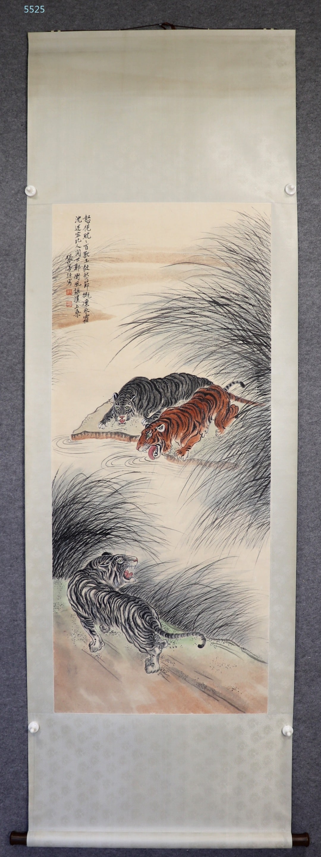 A Chinese Vertical Scroll Ink Painting of Tiger on Paper