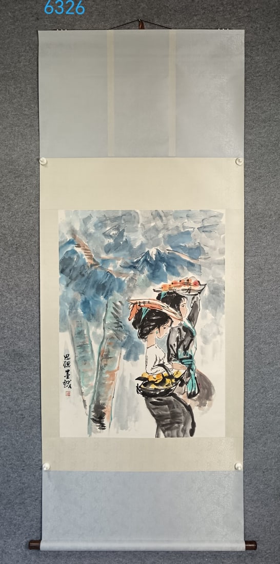 A Chinese Vertical Scroll Ink Painting of Character and Story on Paper: A Chinese Vertical Scroll Ink Painting of Character and Story on Paper,Zhou sicong,Size:(Without frame)27.2inx37.4in,一幅中国水墨人物故事