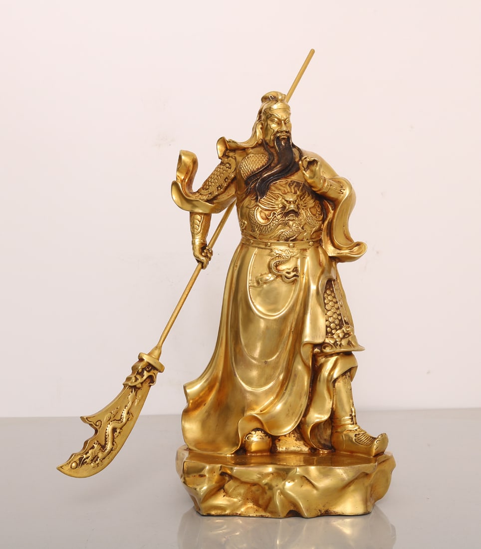 An Exquisite Gilt Bronze Guan Gong Statue (1 of 9)