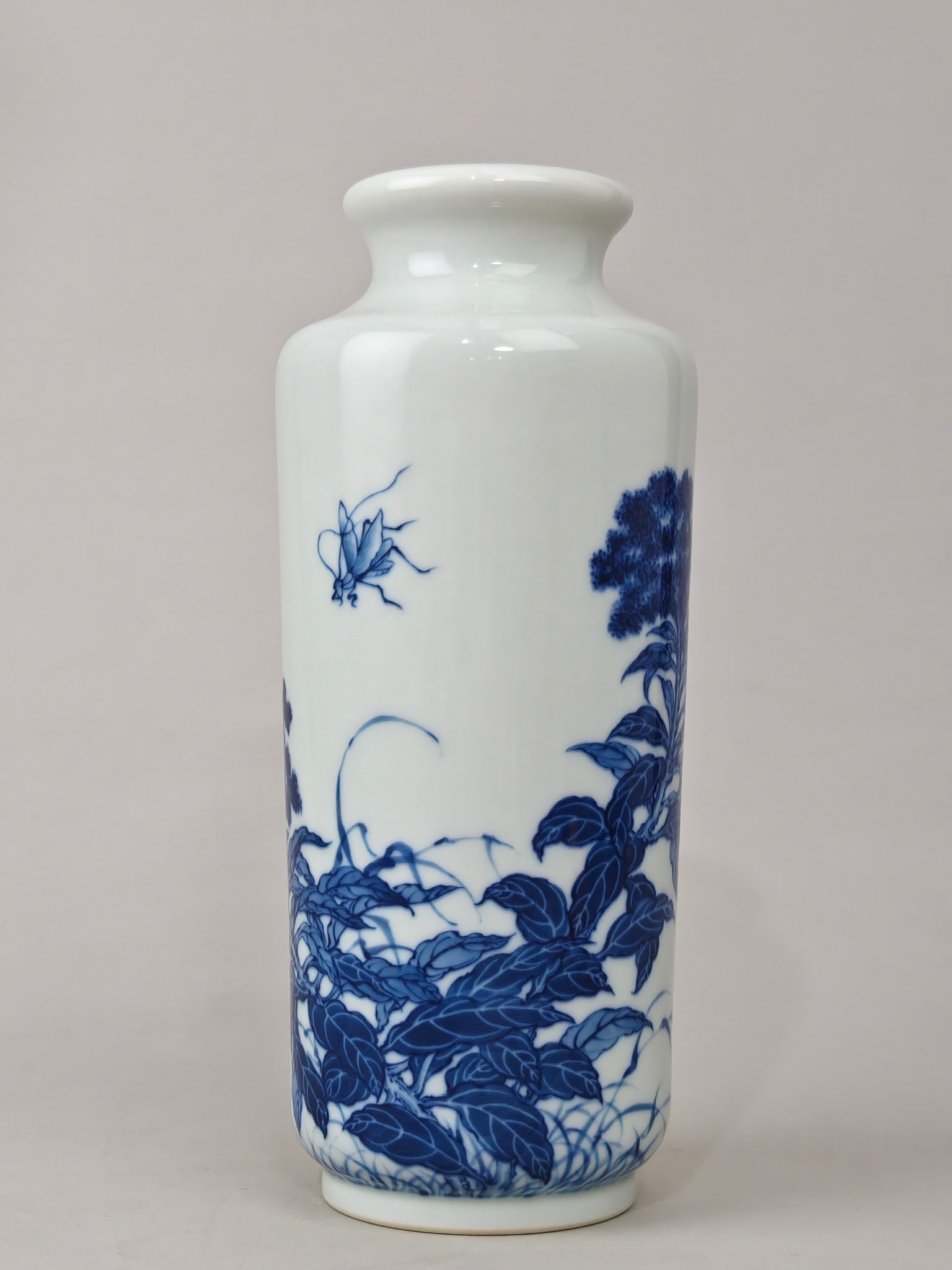 Blue and White Floral-Insect Pattern Vase
