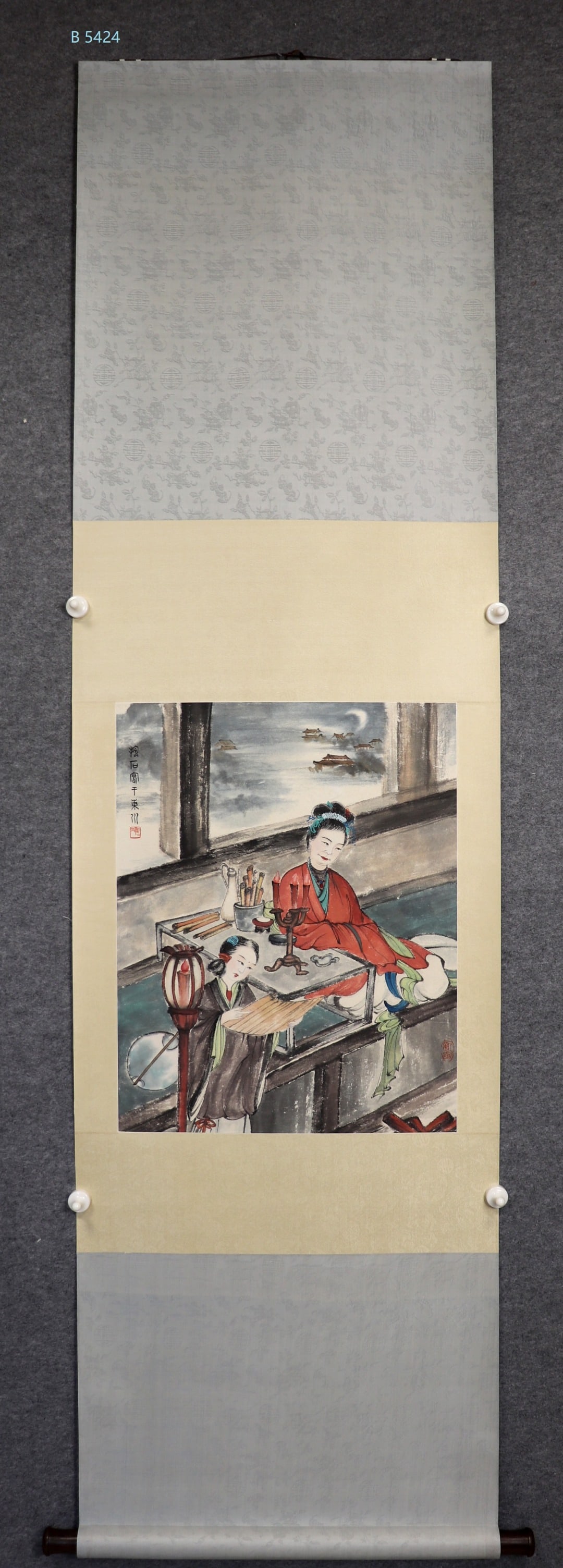A Chinese Vertical Scroll Ink Painting of Character and Story on Paper (1 of 8)