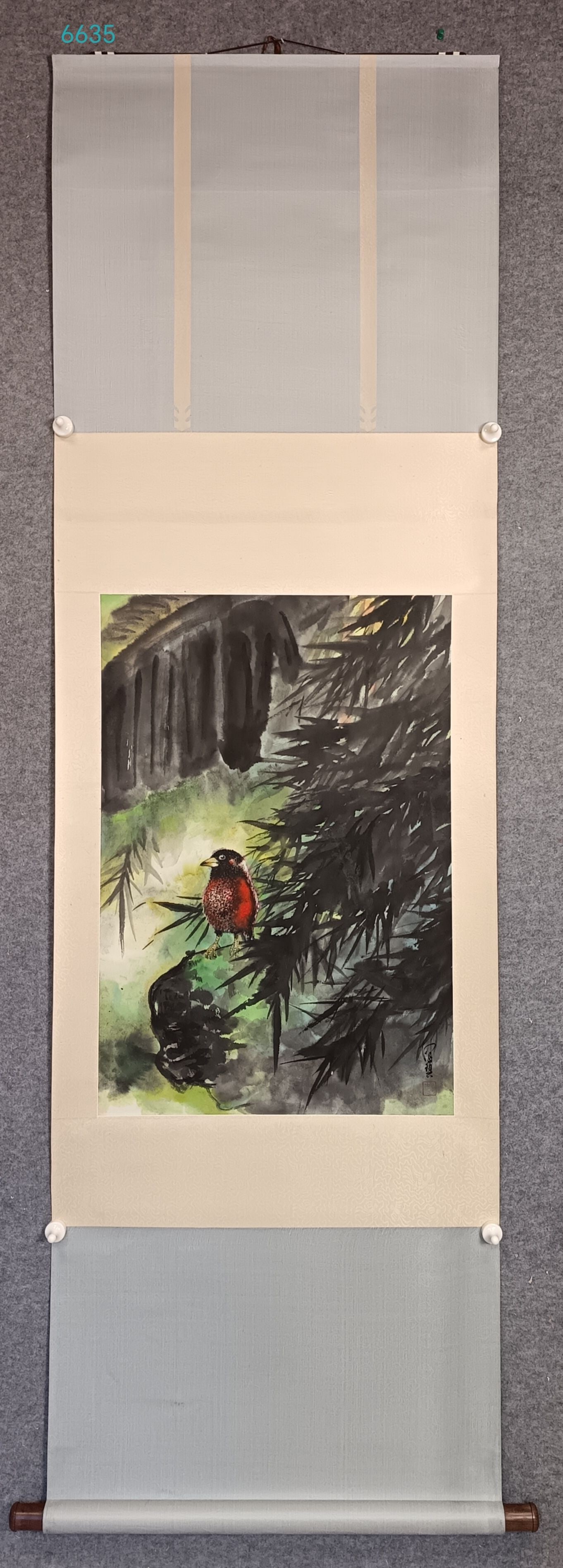 A Chinese Vertical Scroll Ink Painting of Flower and Bird on Paper