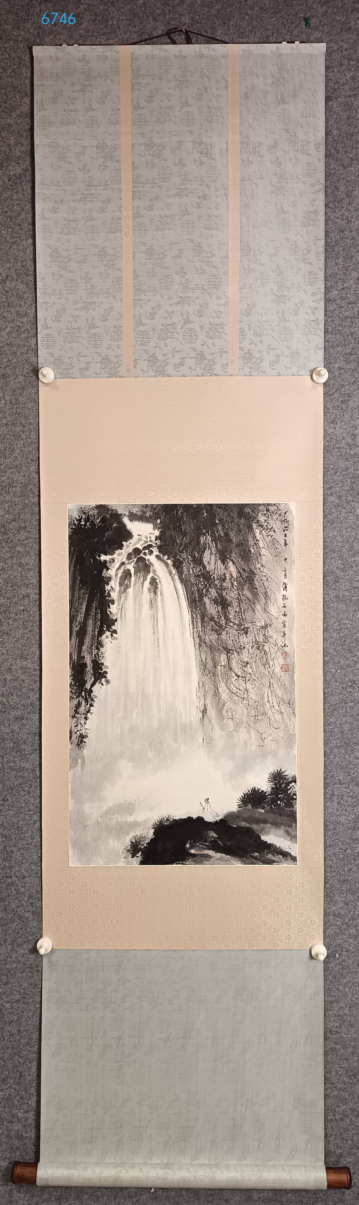 A Chinese Vertical Scroll Ink Painting of Landscape on Paper