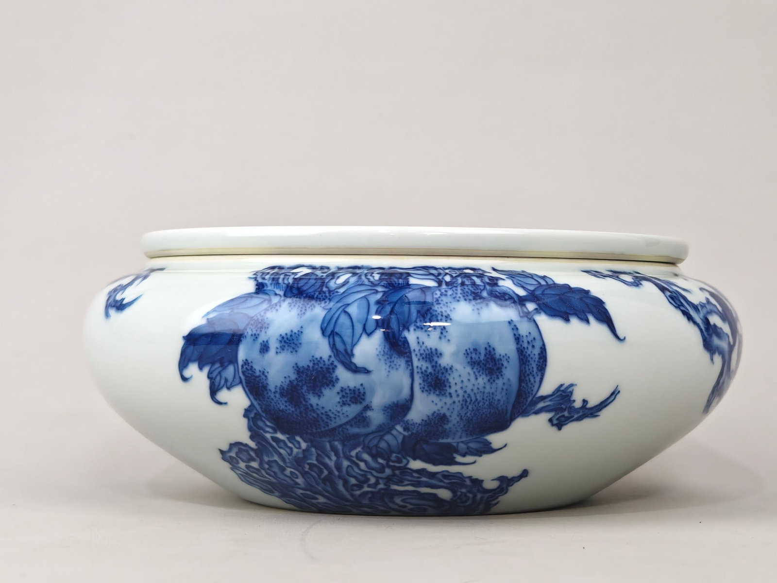 Blue and White Peach Pattern Jar