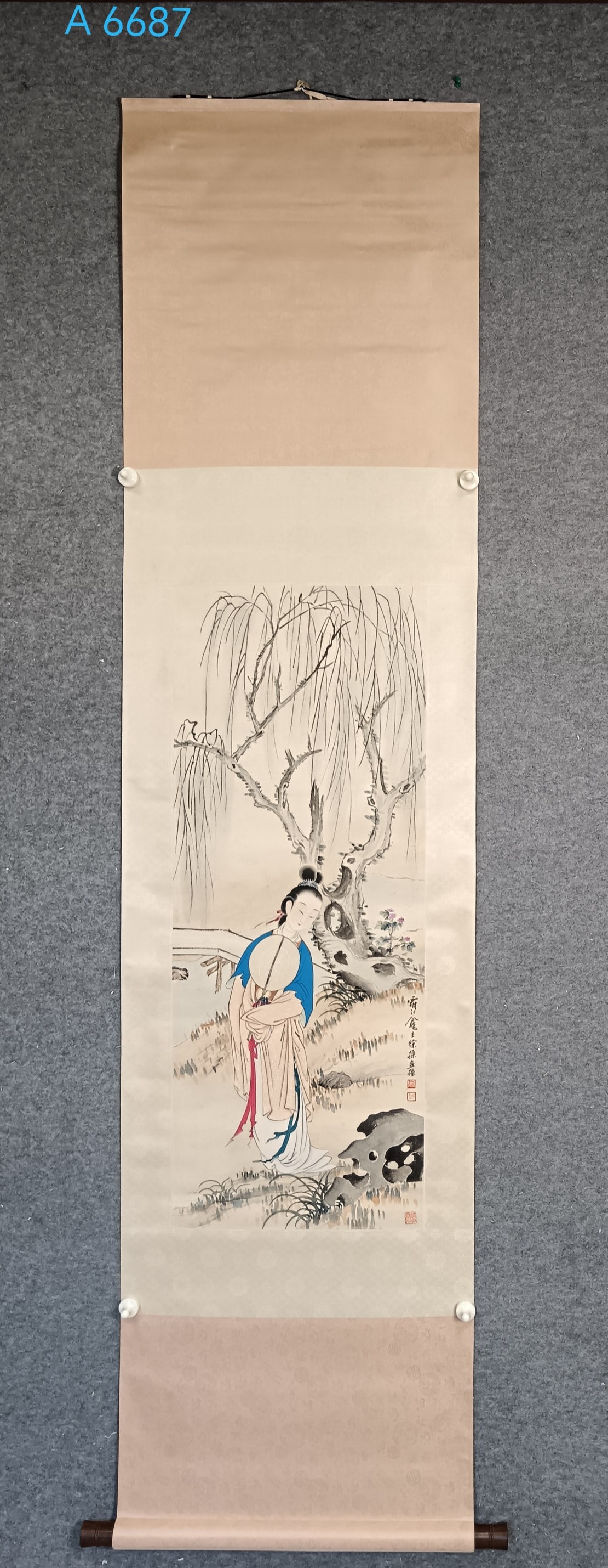 A Chinese Vertical Scroll Ink Painting of Character and Story on Paper
