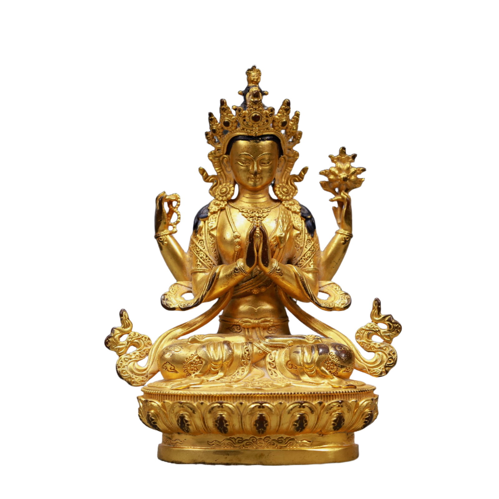 A Solemn Gilt Bronze Statue of Avalokitesvara: A Solemn Gilt Bronze Statue of Avalokitesvara,Qing Dynasty, China,Size:3.1inx2inx4.3inWeight:300g 铜鎏金观音菩萨像,中国清代