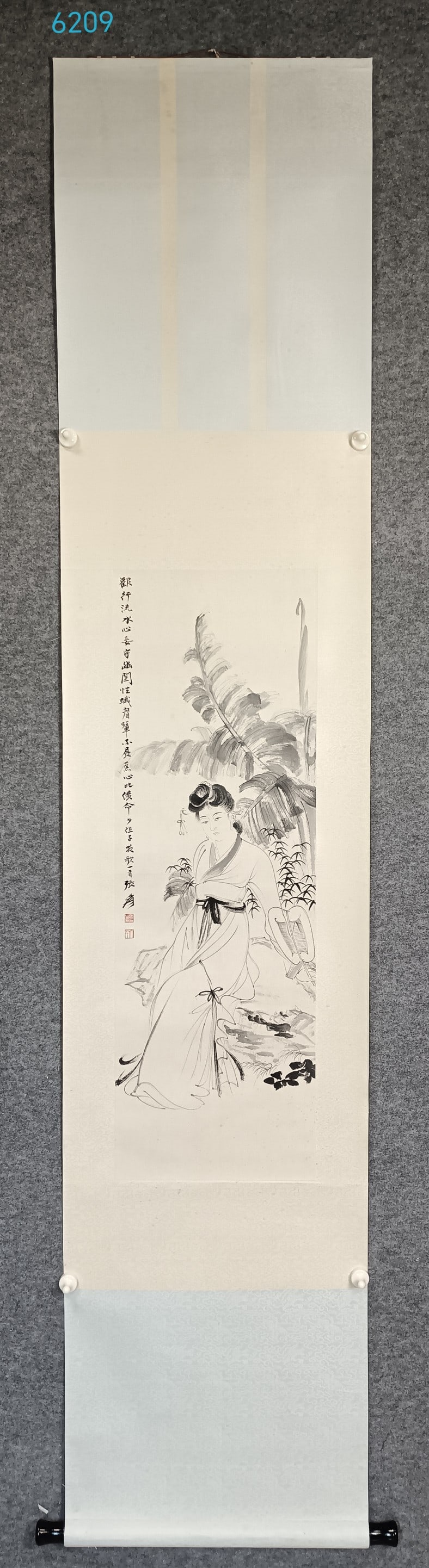 A Chinese Vertical Scroll Ink Painting of Character and Story on Paper: A Chinese Vertical Scroll Ink Painting of Character and Story on Paper,Zhang daqian,Size:(Without frame)12.6inx38.6in,一幅中国水墨人物故事&#