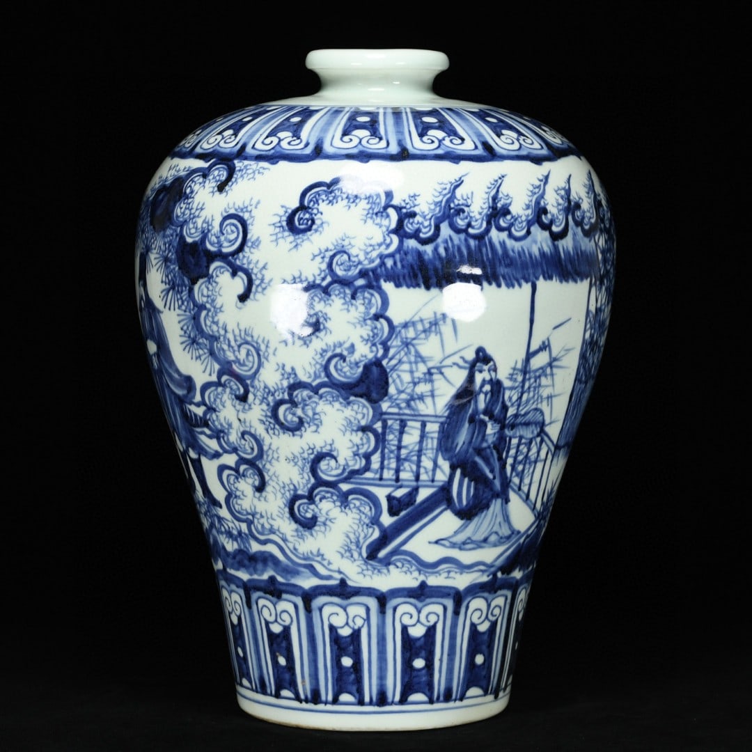 An Exquisite Blue and White Character and Story Pattern Vase: An Exquisite Blue and White Character and Story Pattern Vase,Ming Dynasty,China,with Xuande Six-character
