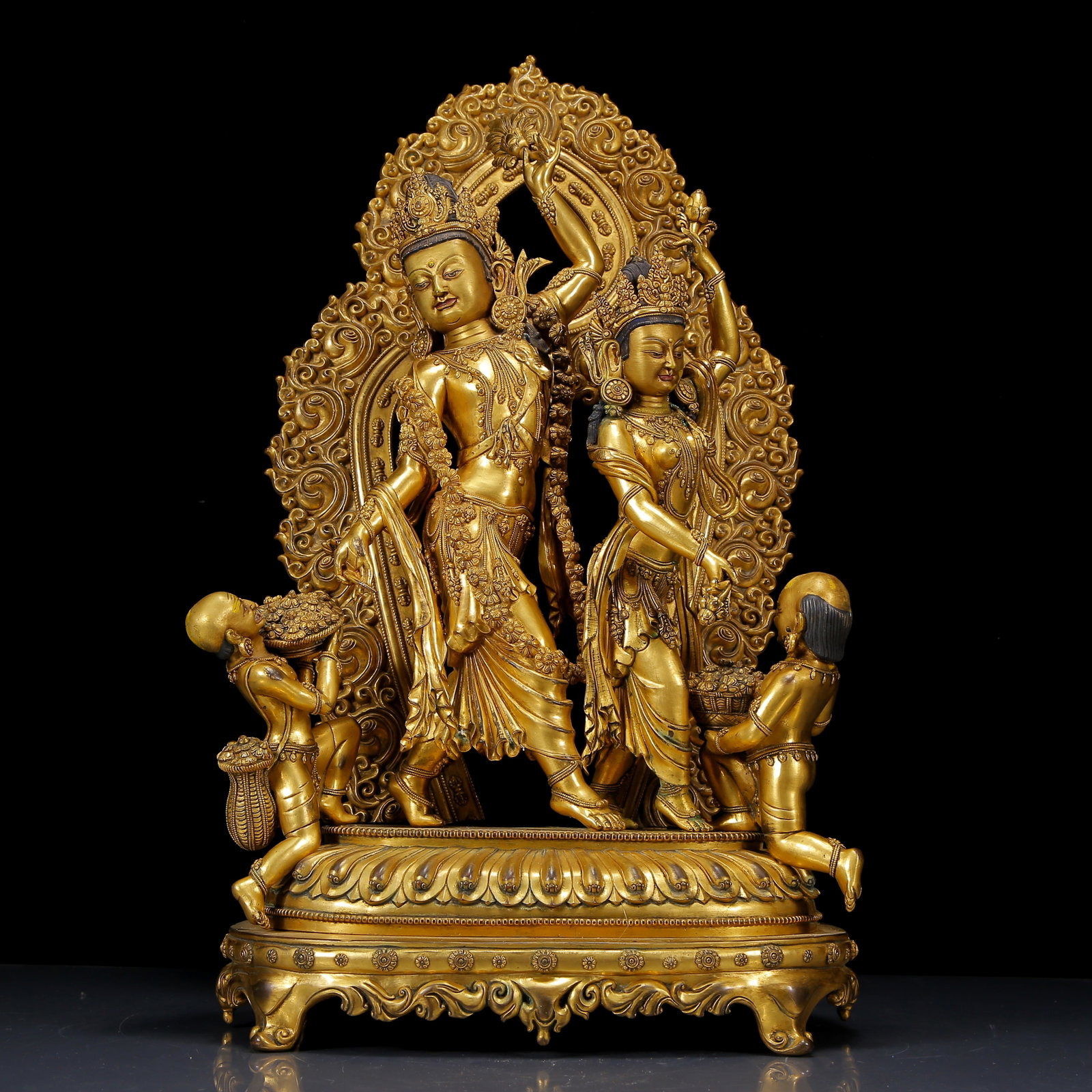 A Solemn Gilt Bronze Statue of Bodhisattva: A Solemn Gilt Bronze Statue of Bodhisattva,Ming Dynasty,China,Yongle Six-character Mark,Size:14.2inx9.8inx24.6in,Weight:22815g,铜鎏金菩萨像,中国明