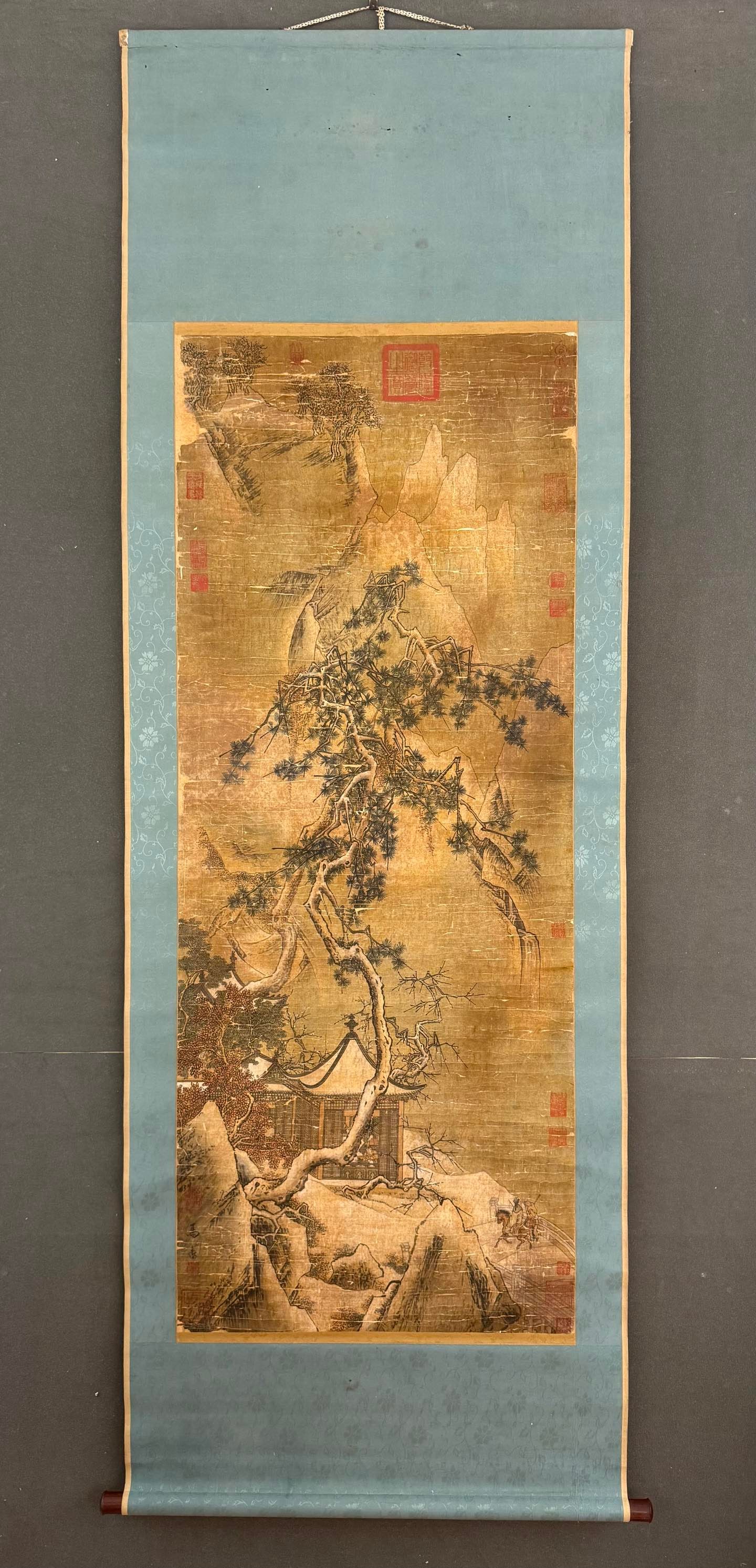 A Chinese Vertical Scroll Ink Painting of Landscape on Paper