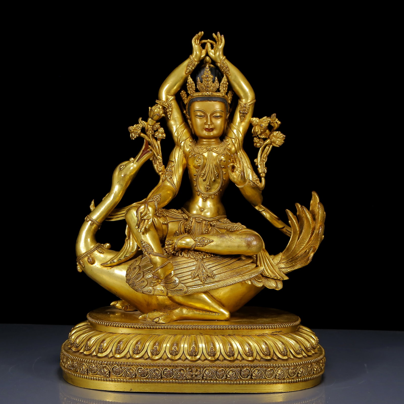A Solemn Gilt Bronze Statue of Four-Armed Guanyin: A Solemn Gilt Bronze Statue of Four-Armed Guanyin,Ming Dynasty,China,Yongle Six-character