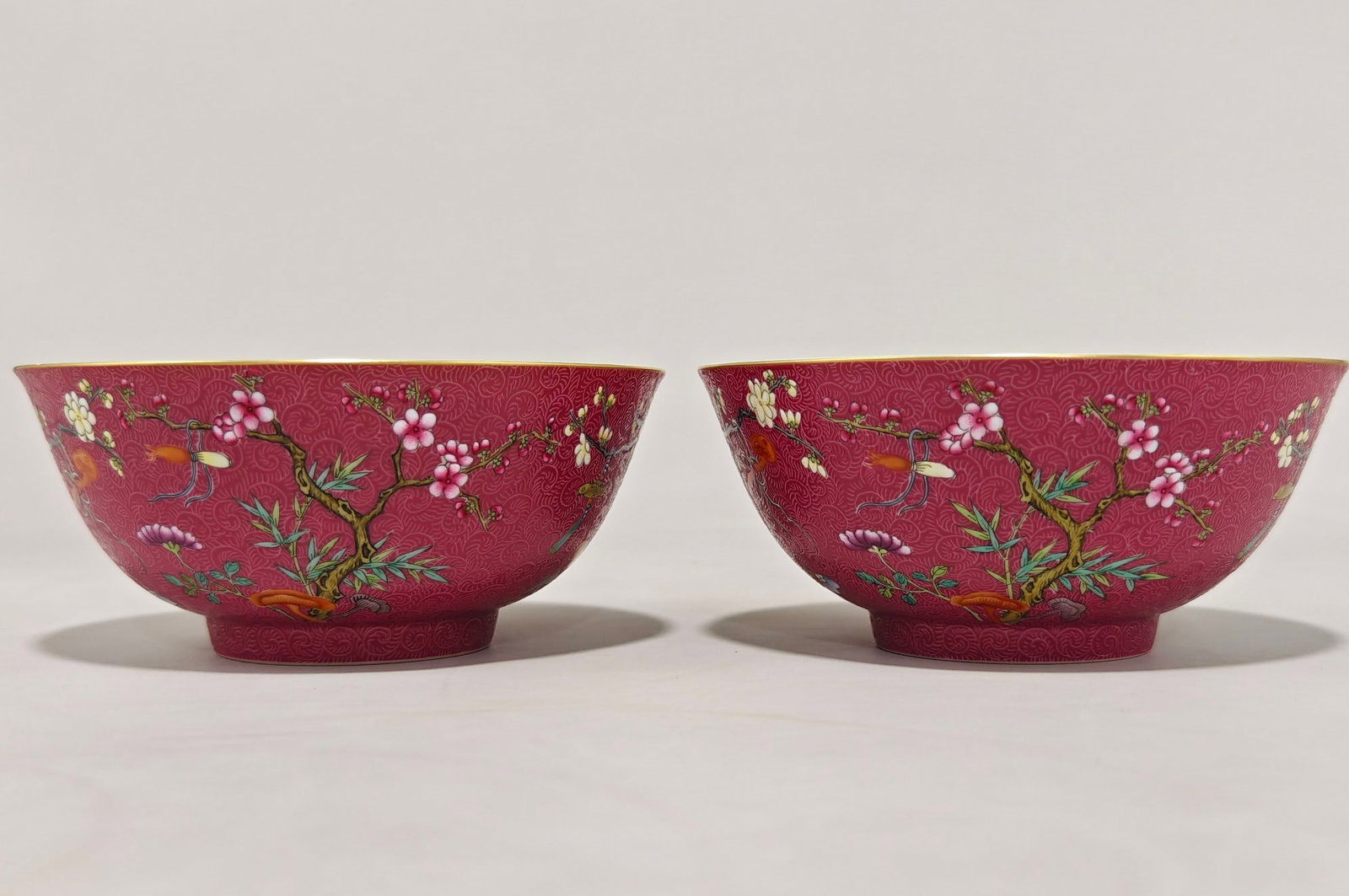 A Pair of Famille-Rose Carmine Glazed Flower Pattern Bowl: A Pair of Famille-Rose Carmine Glazed Flower Pattern Bowl,Qing Dynasty,China,with Daoguang Six-character Mark,Size:2.6inx6in 一对粉彩胭脂红花卉