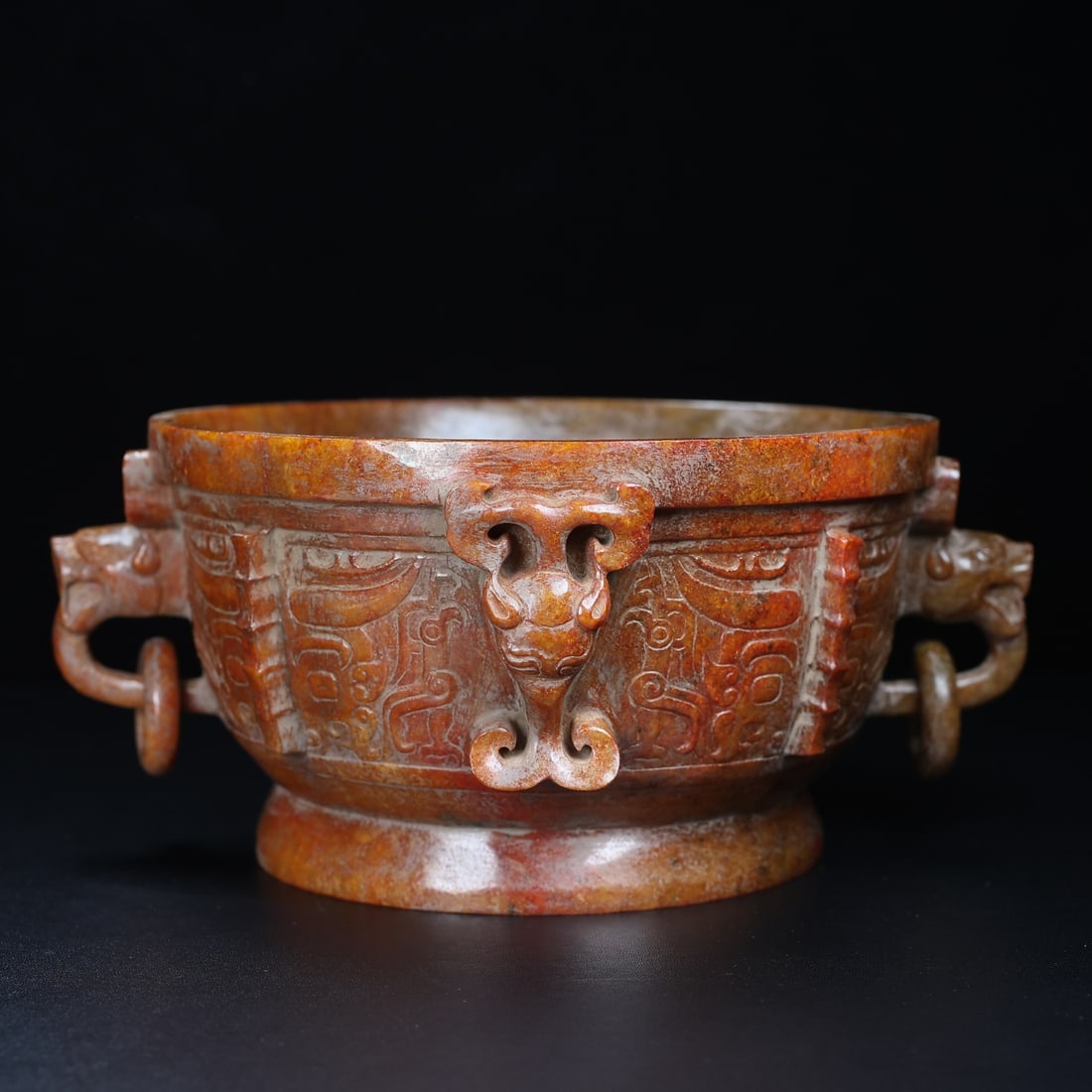 An Exquisite White Jade Beast-Face Pattern Double-Ears Censer: An Exquisite White Jade Beast-Face Pattern Double-Ears Censer,Han Dynasty,China,Size:4.5inx10.6in,Weight:1871g,白玉兽面纹双耳香炉,中国