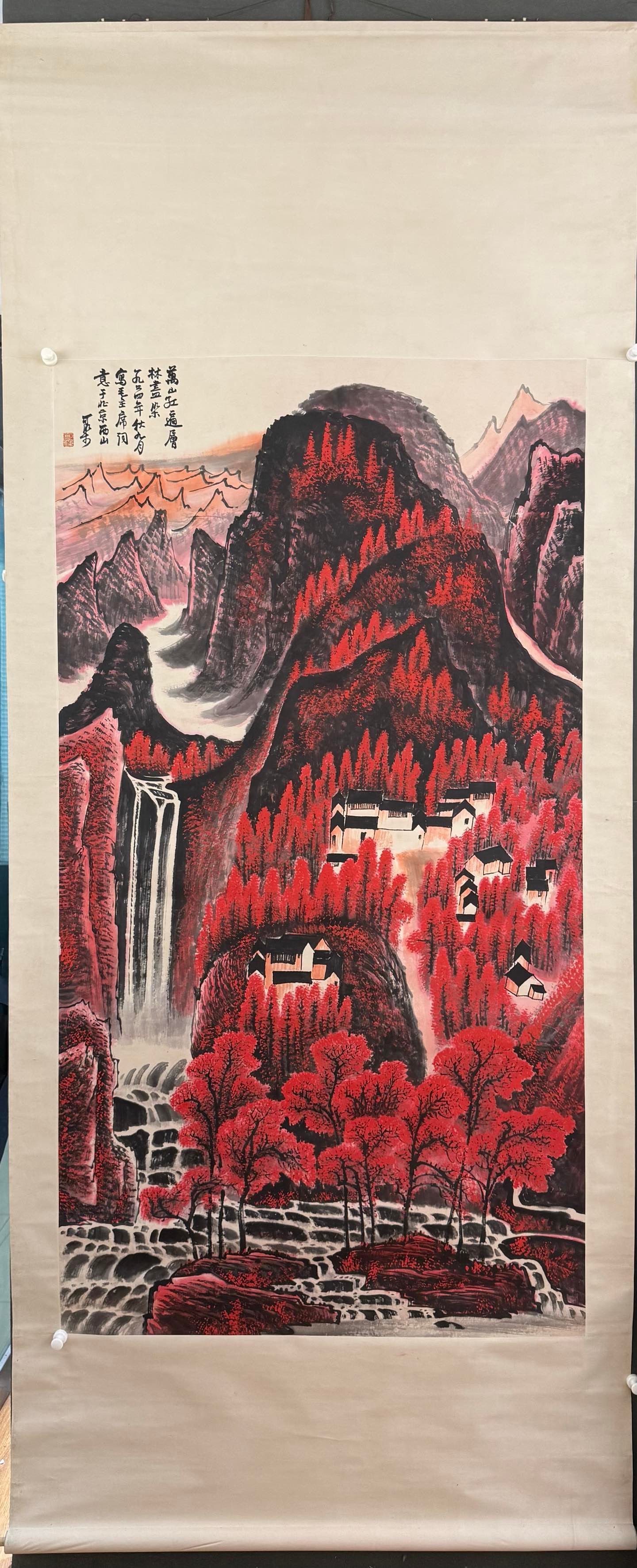 A Chinese Vertical Scroll Ink Painting of Landscape on Paper
