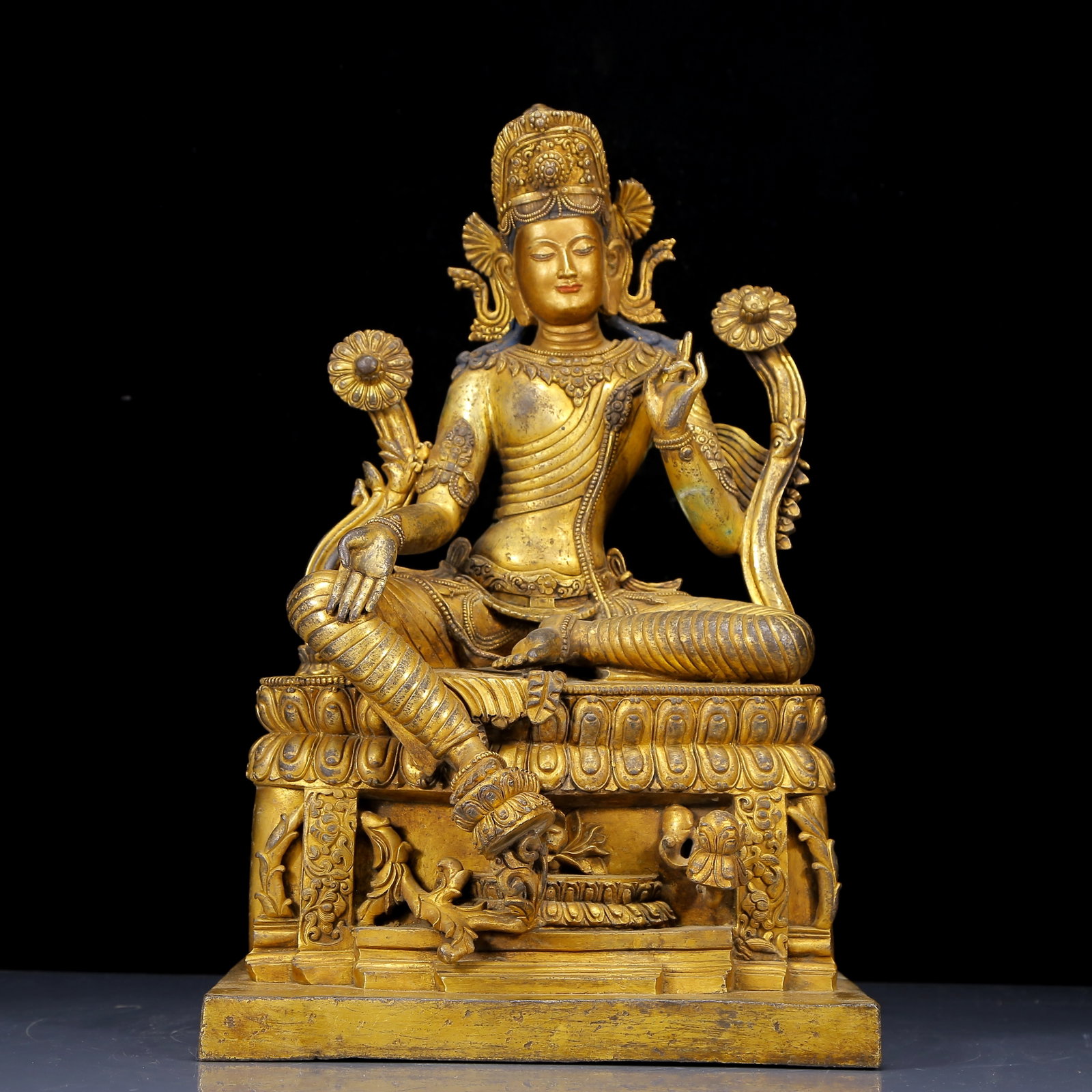 A Solemn Gilt Bronze Statue of Tara,With Inscription (1 of 12)