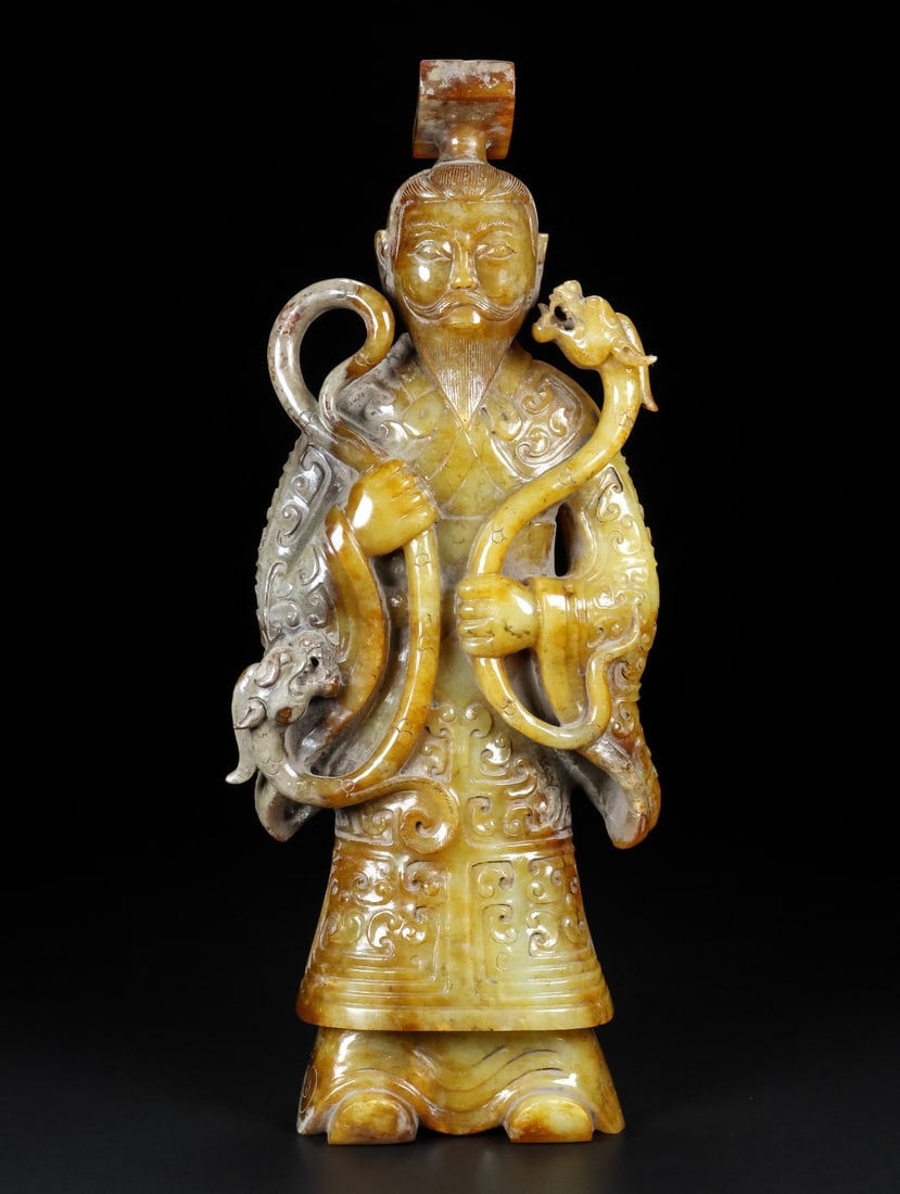 An Exquisite White Jade Figure Ornament: An Exquisite White Jade Figure Ornament,Han Dynasty,China,Size:4.3inx2.4inx10.2in,Weight:1571.8g,白玉人物摆件,中国汉代
