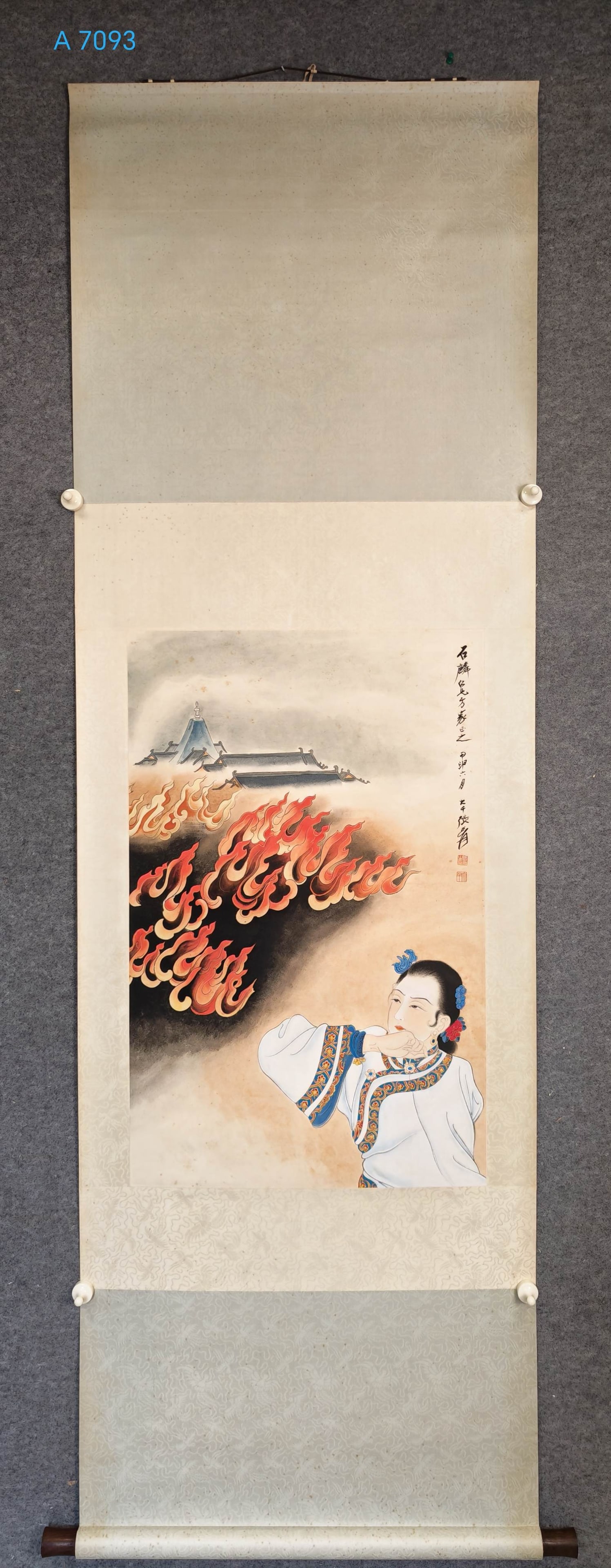 A Chinese Vertical Scroll Ink Painting of Character and Story on Paper