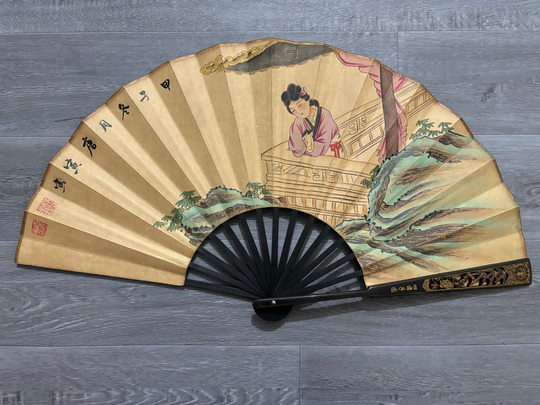A Chinese Ink Painting Fan with Character and Story Motif