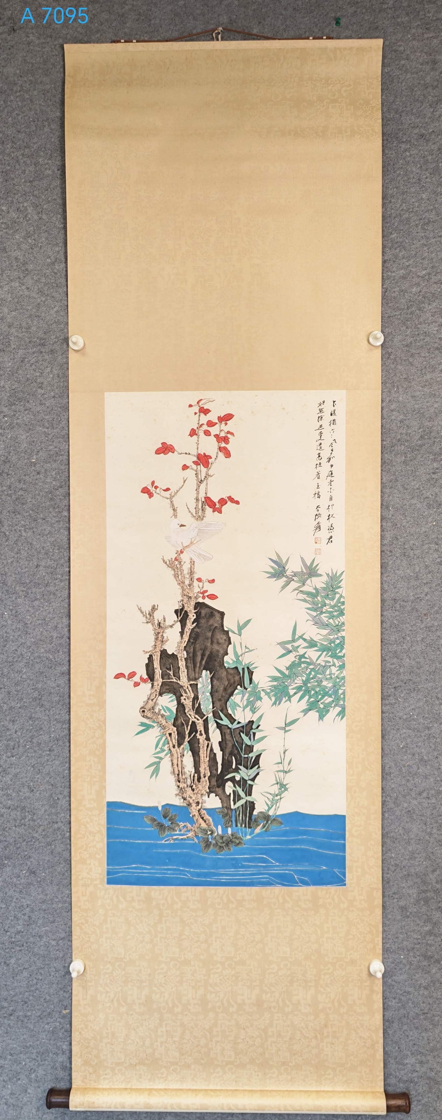 A Chinese Vertical Scroll Ink Painting of Flower and Bird on Paper: A Chinese Vertical Scroll Ink Painting of Flower and Bird on Paper,Zhang daqian,Size:(Without
