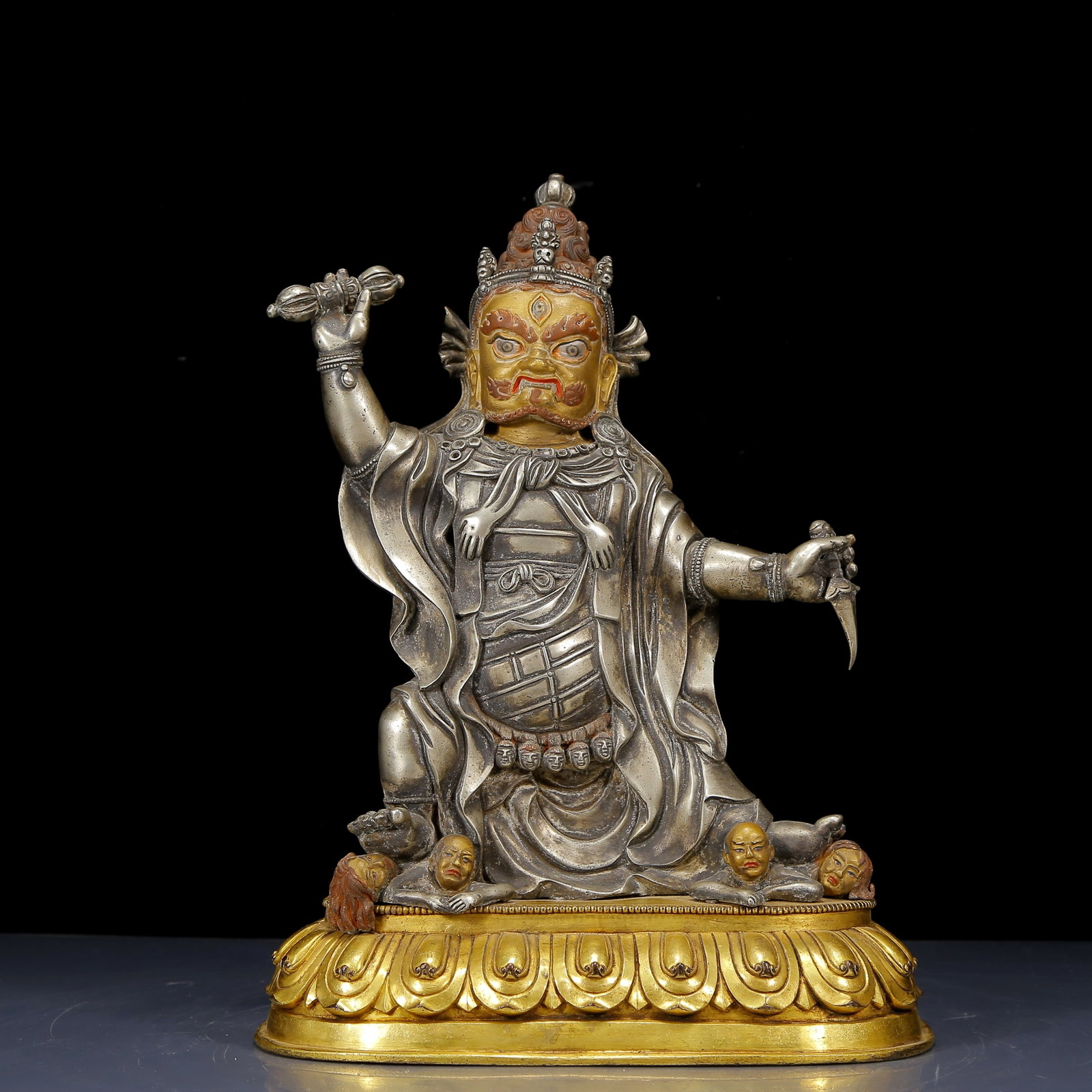A Solemn Gilt Silver Statue of Vajra: A Solemn Gilt Silver Statue of Vajra,Ming Dynasty,China,Size:11inx5.1inx15in,Weight:6565g,银鎏金金刚像,中国明代