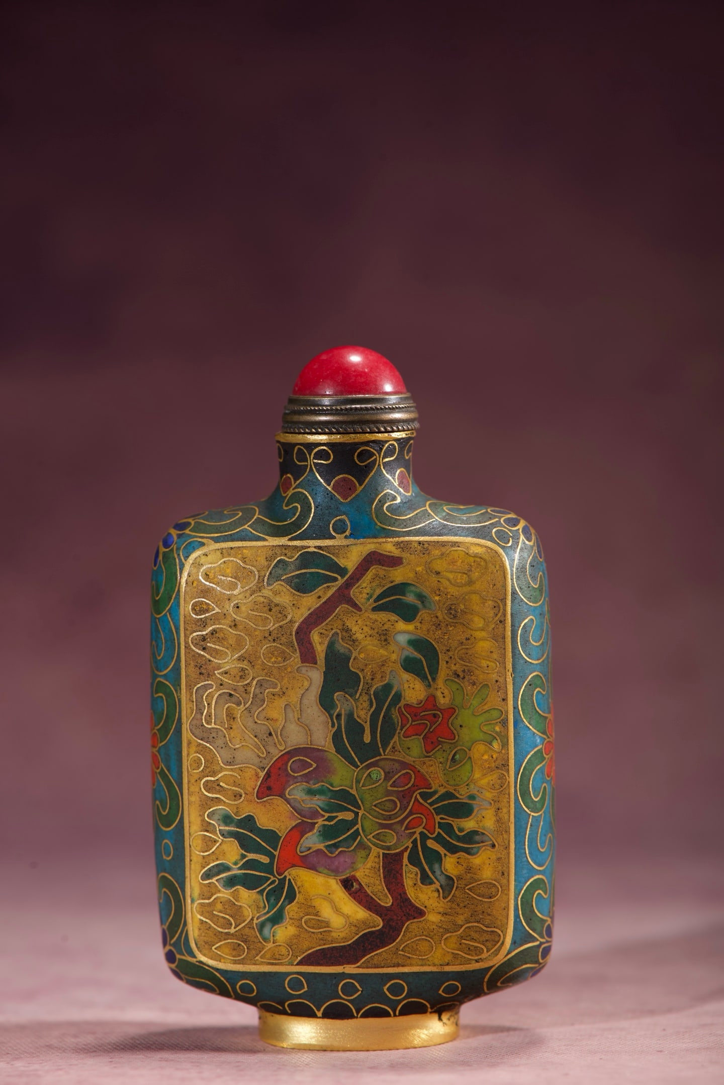 An Exquisite Cloisonne Bats Pattern Flower Pattern Snuff Bottle - 5