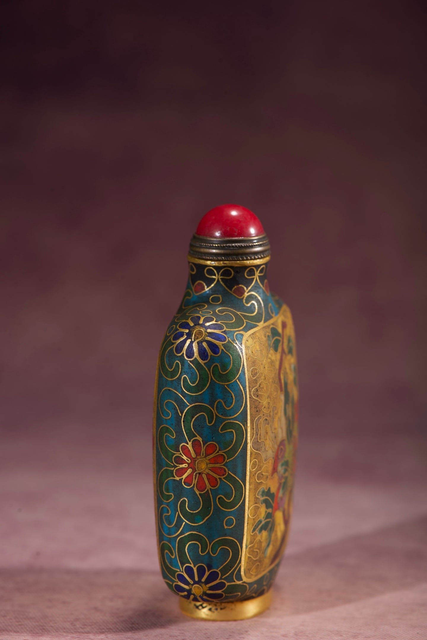 An Exquisite Cloisonne Bats Pattern Flower Pattern Snuff Bottle - 7