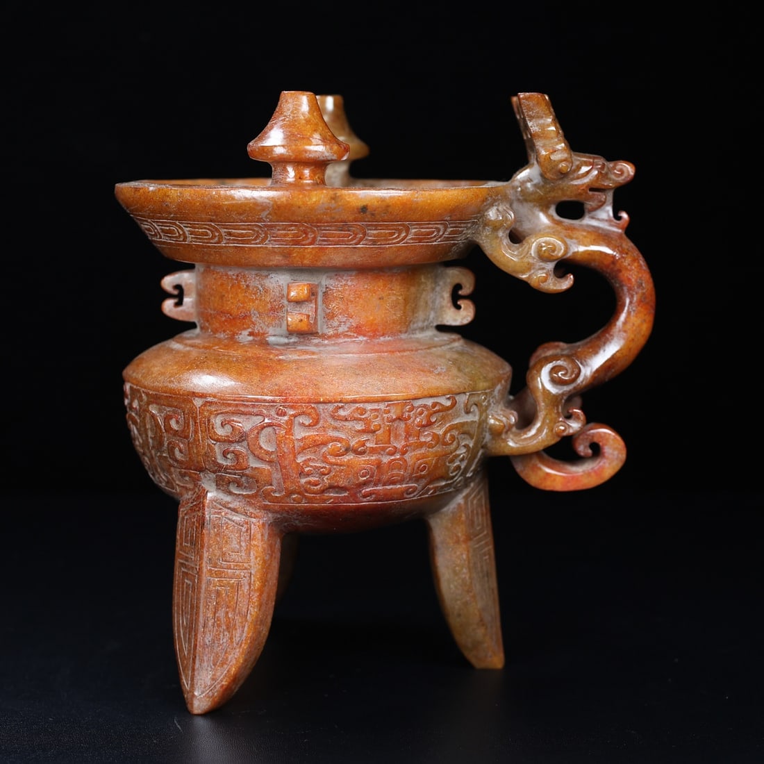An Exquisite White Jade Beast-Face Pattern Cup: An Exquisite White Jade Beast-Face Pattern Cup,Han Dynasty,China,Size:7.3inx7.6inx5.7in,Weight:1779g,白玉兽面纹杯,中国汉代