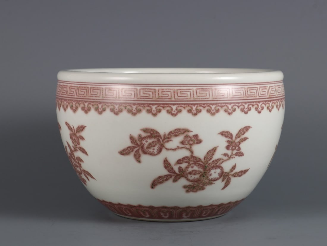 An Exquisite Underglaze-Red Melon and Fruit Pattern Vat: An Exquisite Underglaze-Red Melon and Fruit Pattern Vat,Qing Dynasty,China,Qianlong Six-character