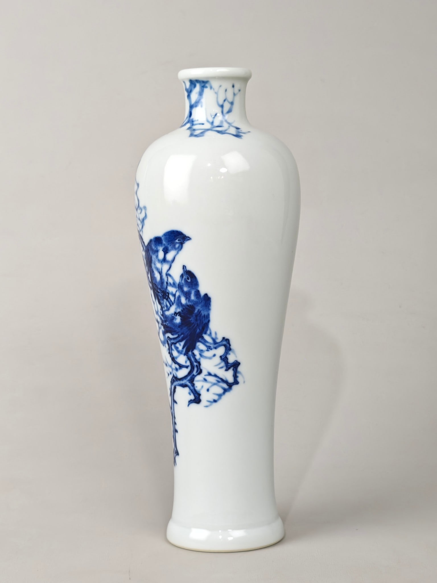 Blue and White Bird Pattern Vase - 4