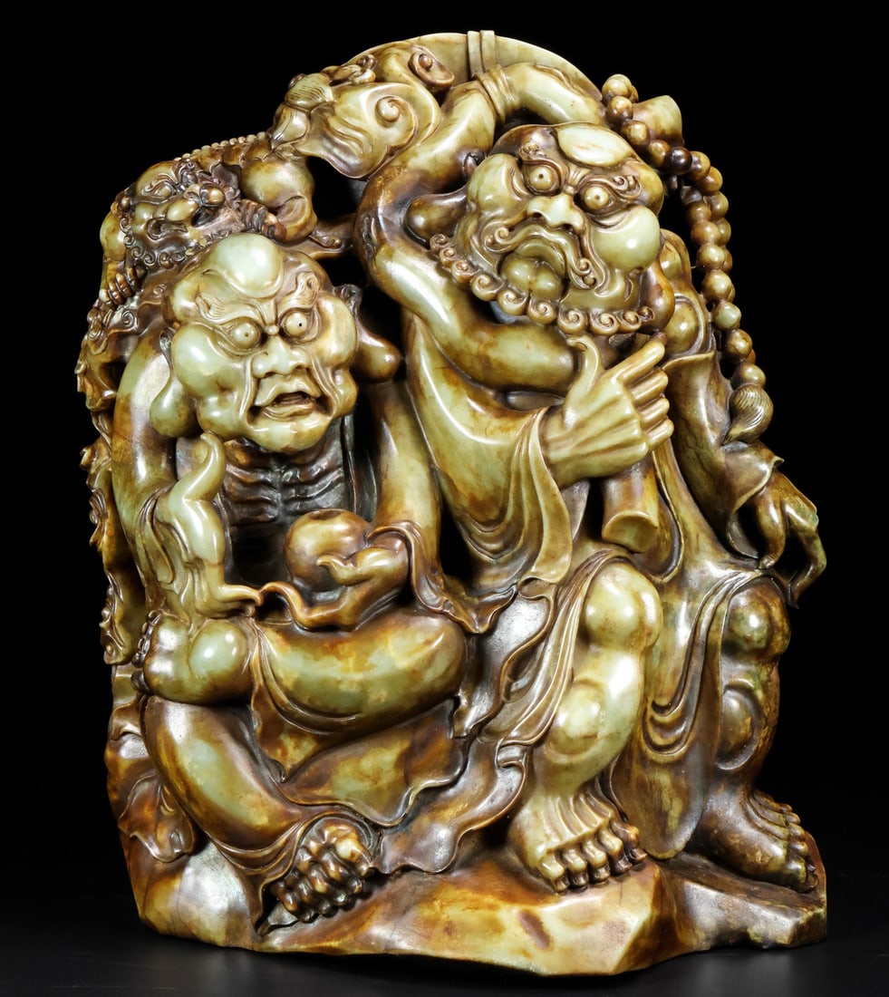 An Exquisite White Jade Statue of Arhat Ornament: An Exquisite White Jade Statue of Arhat Ornament,Han Dynasty,China,Size:16.1inx6.7inx18.5in,Weight:35500g,白玉罗汉像摆件,中国汉代