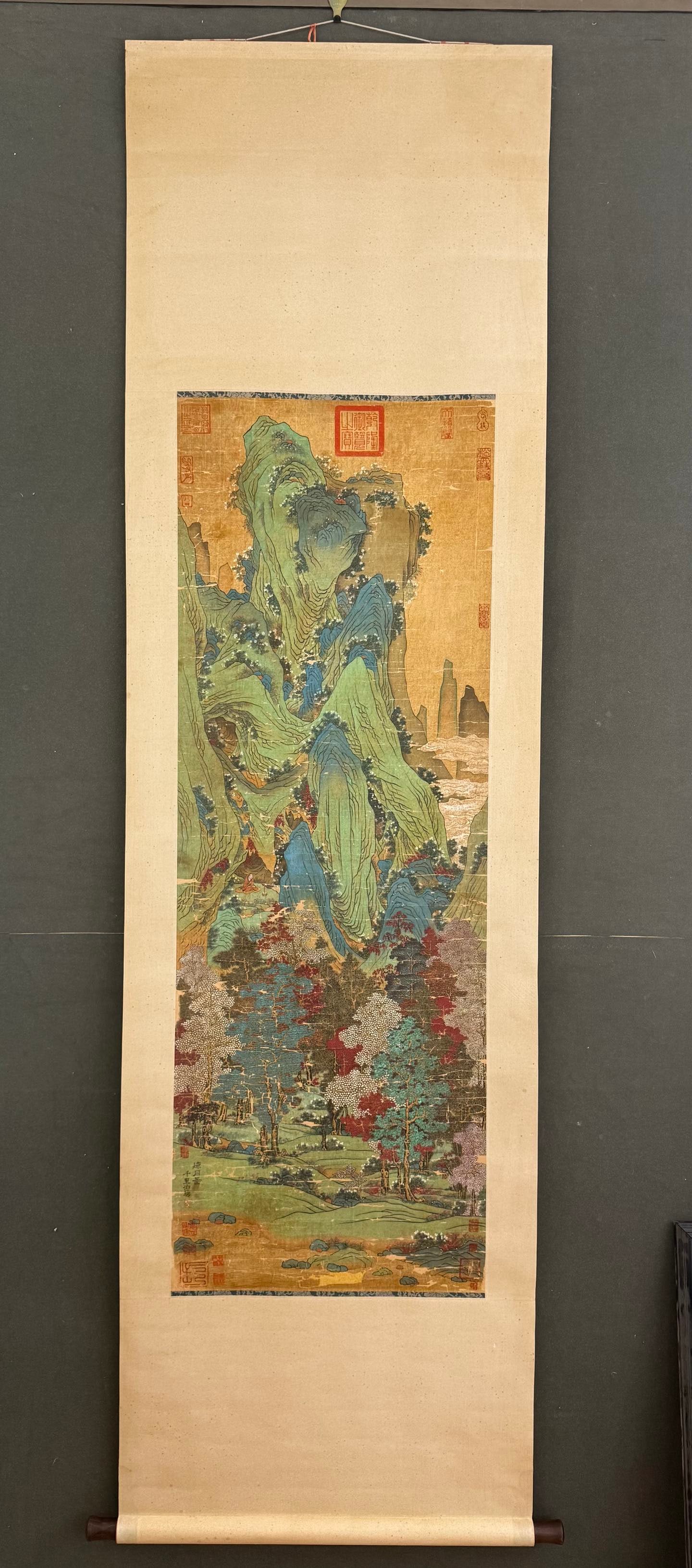 A Chinese Vertical Scroll Ink Painting of Landscape on Paper