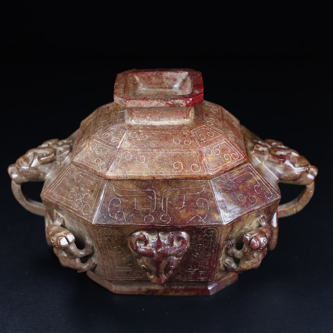 An Exquisite White Jade Beast-Face Pattern with Cover Beast-Ears Censer