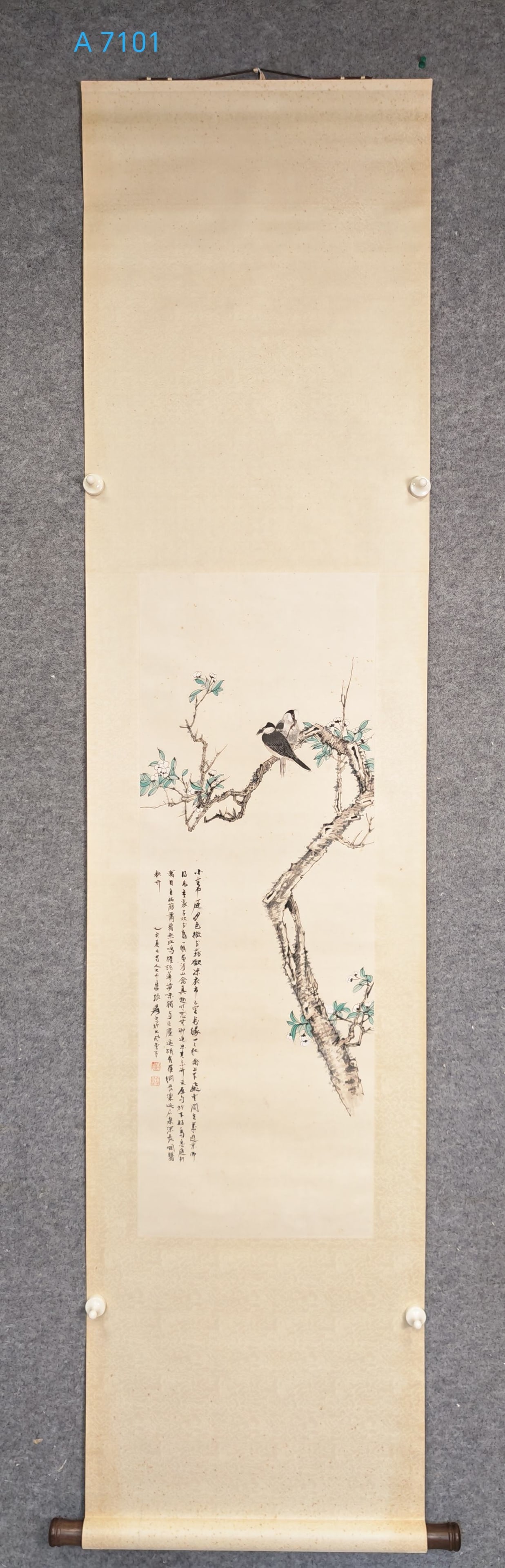 A Chinese Vertical Scroll Ink Painting of Flower and Bird on Paper