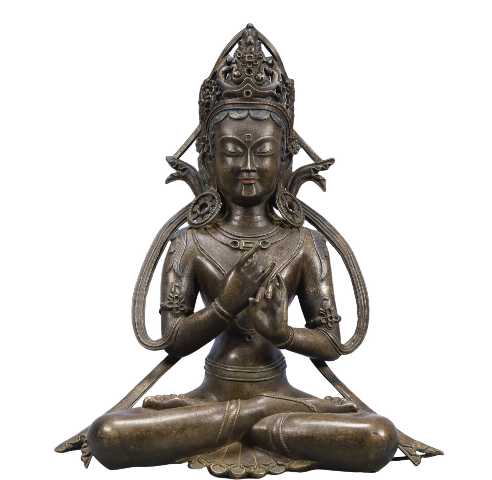 A Solemn Bronze Statue of Bodhisattva: A Solemn Bronze Statue of Bodhisattva,Ming Dynasty, China,Size:10.2inx5.1inx13.4in,Weight:4350,铜菩萨像,中国明代