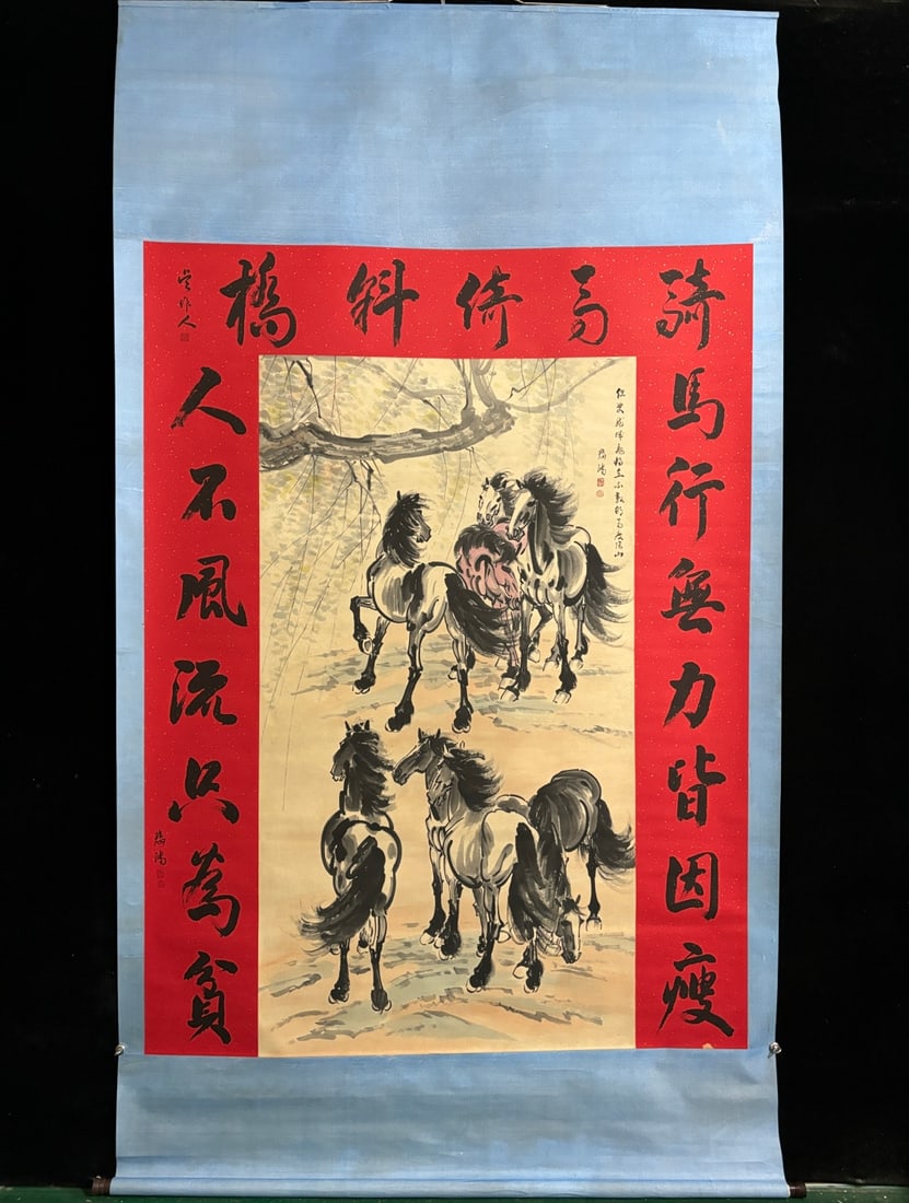 A Chinese Vertical Scroll Ink Painting of Horse on Paper