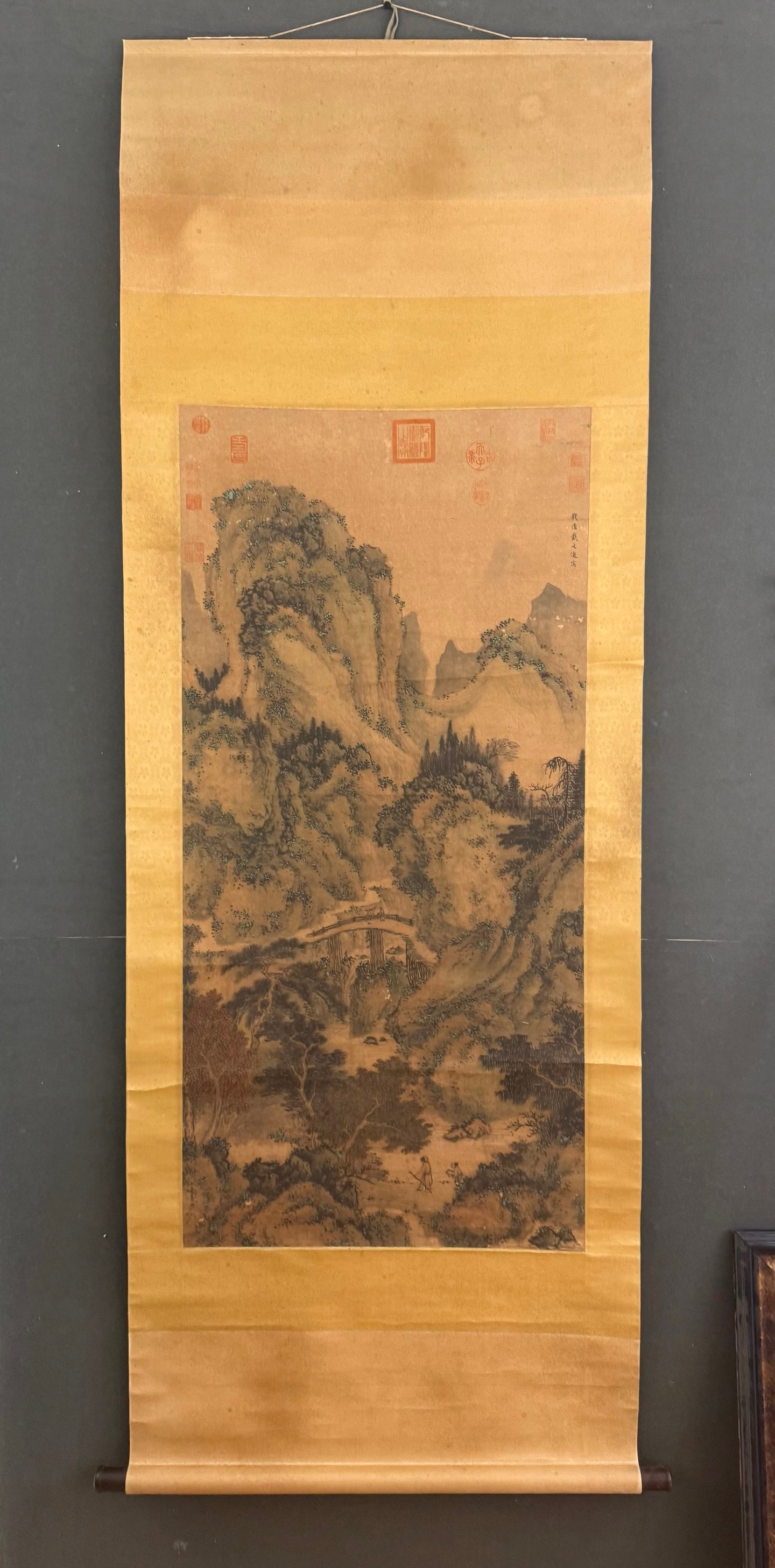 A Chinese Vertical Scroll Ink Painting of Landscape on Paper