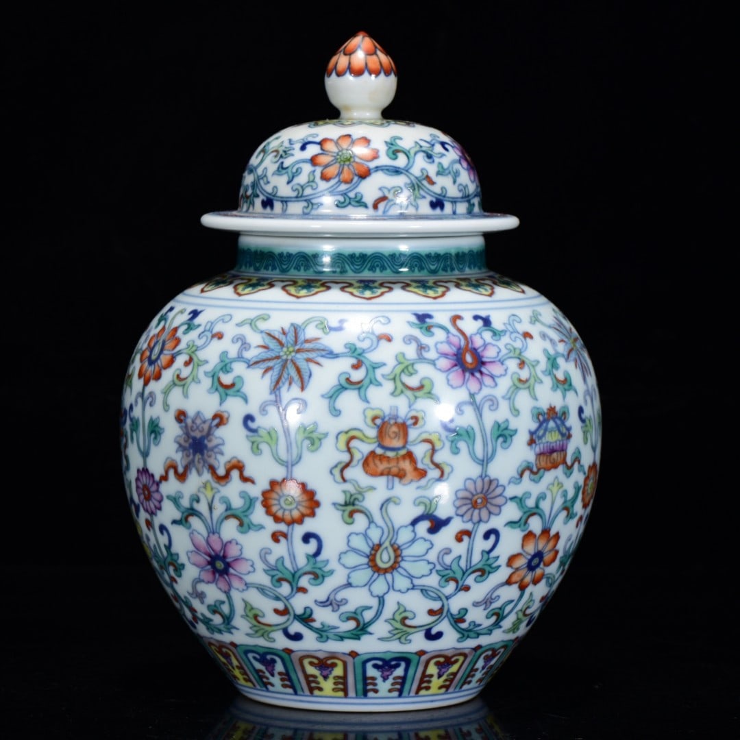 An Exquisite Doucai Lotus Pattern Eight Treasures Pattern Jar: An Exquisite Doucai Lotus Pattern Eight Treasures Pattern Jar,Qing Dynasty,China,with Qianlong Six-character