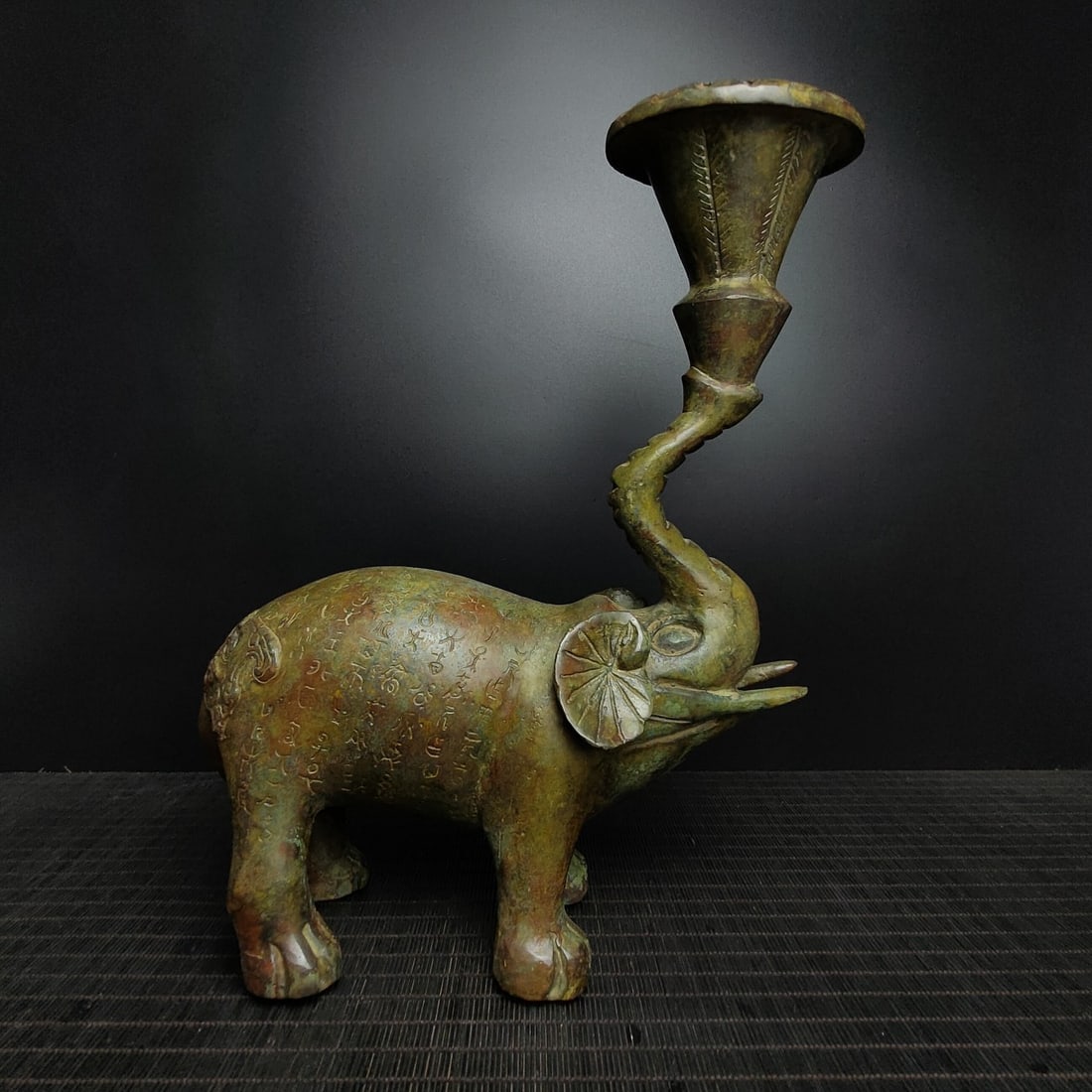 An Exquisite Bronze Elephant Palace Lantern,With Inscription (1 of 9)