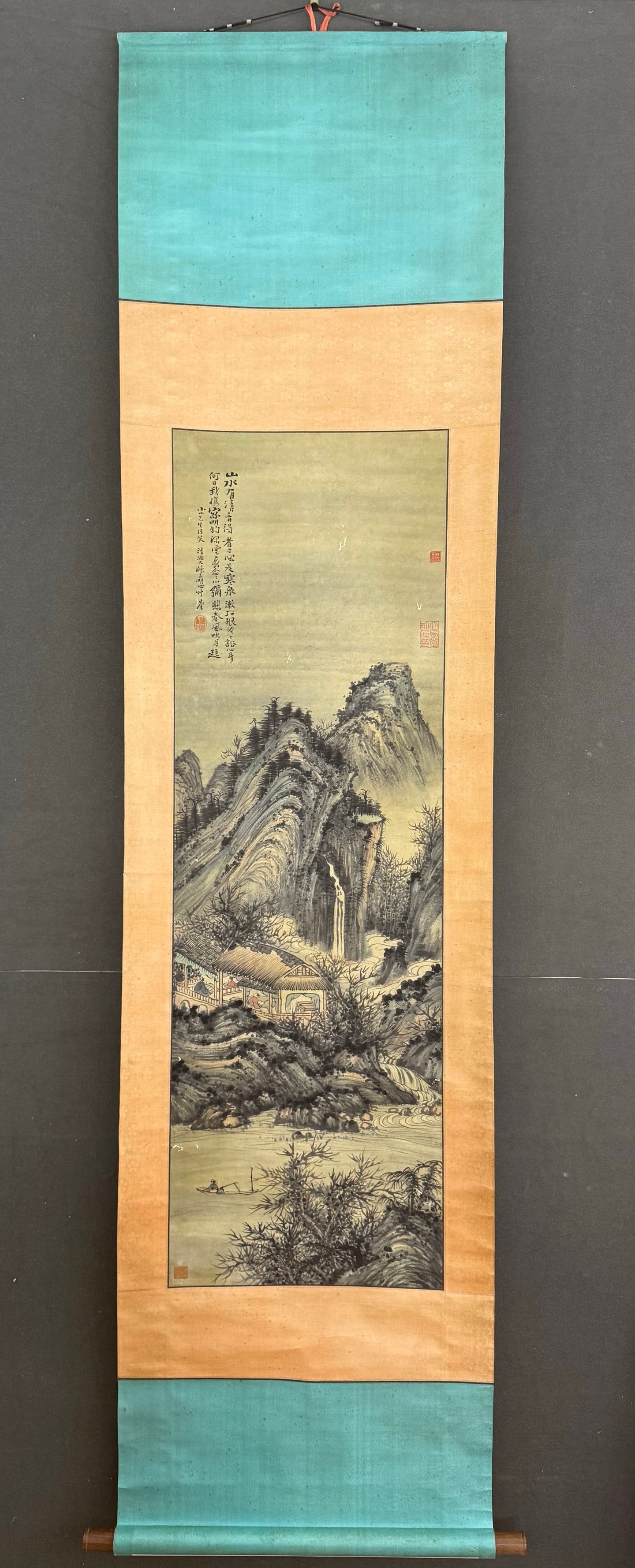 A Chinese Vertical Scroll Ink Painting of Landscape on Paper (1 of 8)