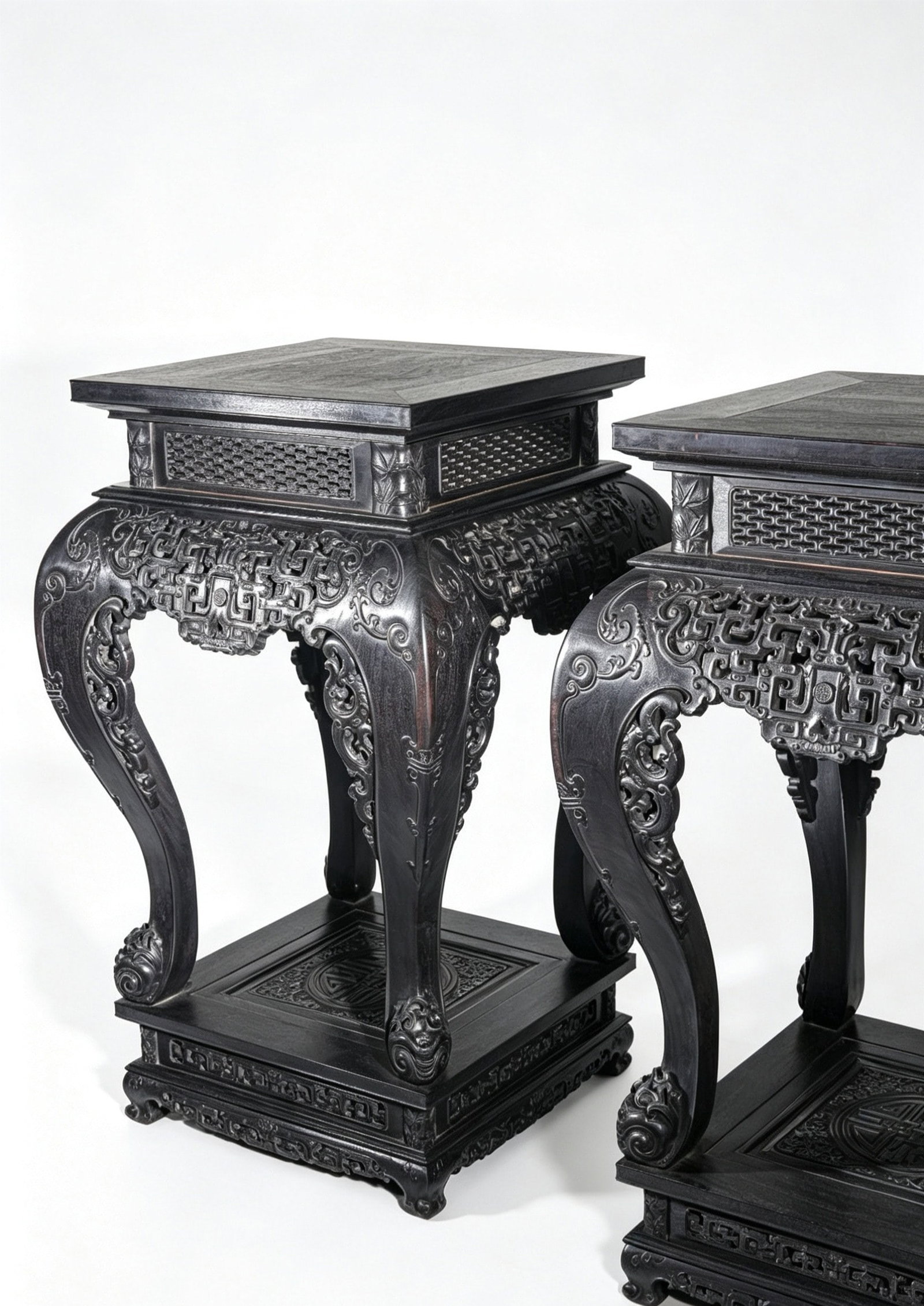 A Pair of Exquisite Zitanwood Dragon Pattern Flower Stands (1 of 9)