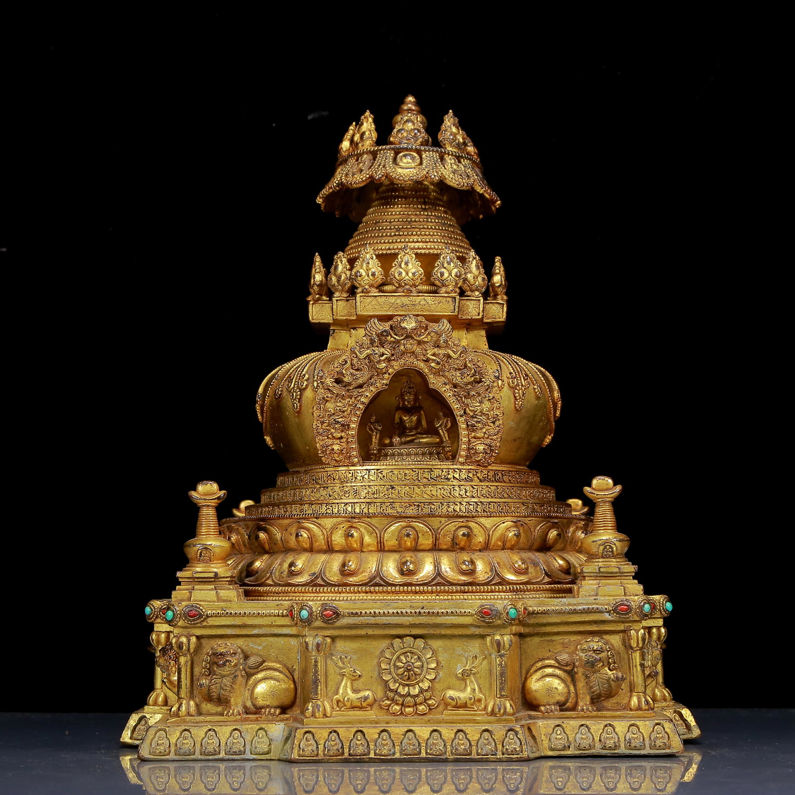 A Solemn Gilt Bronze Inlaid Turquoise Pagoda