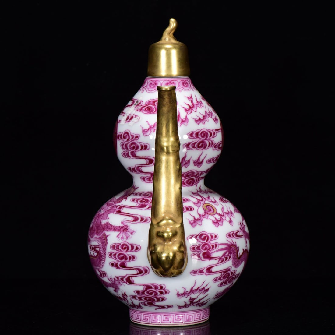 An Exquisite Ruby Red-Glazed Gilded Dragon Pattern Gourd Teapot - 2