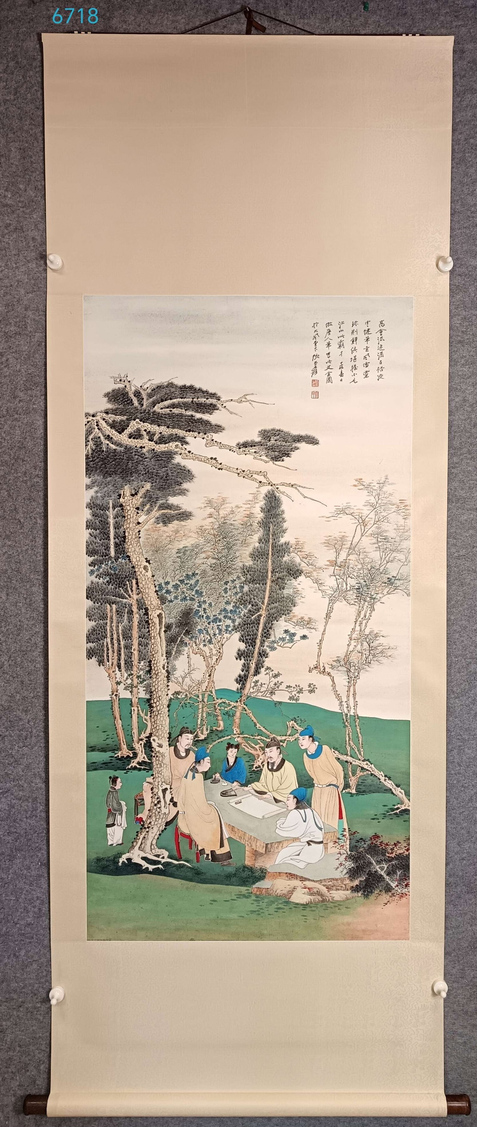 A Chinese Vertical Scroll Ink Painting of Character and Story on Paper: A Chinese Vertical Scroll Ink Painting of Character and Story on Paper,Zhang daqian,Size:(Without frame)26inx51.2in,一幅中国水墨人物故事