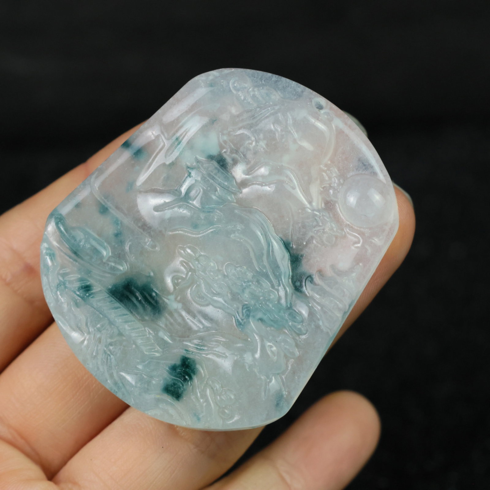 An Exquisite Jadeite Landscape Pattern Pendant - 9